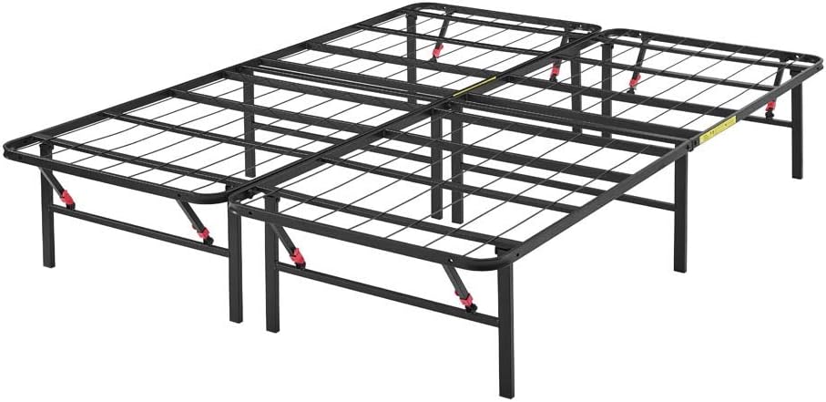 Amazon Basics Bed Frame with Storage, Foldable Metal Platform, Sturdy Steel, No Box Spring Needed, 14-inch High, Tool-Free Setup, Queen Size, Black