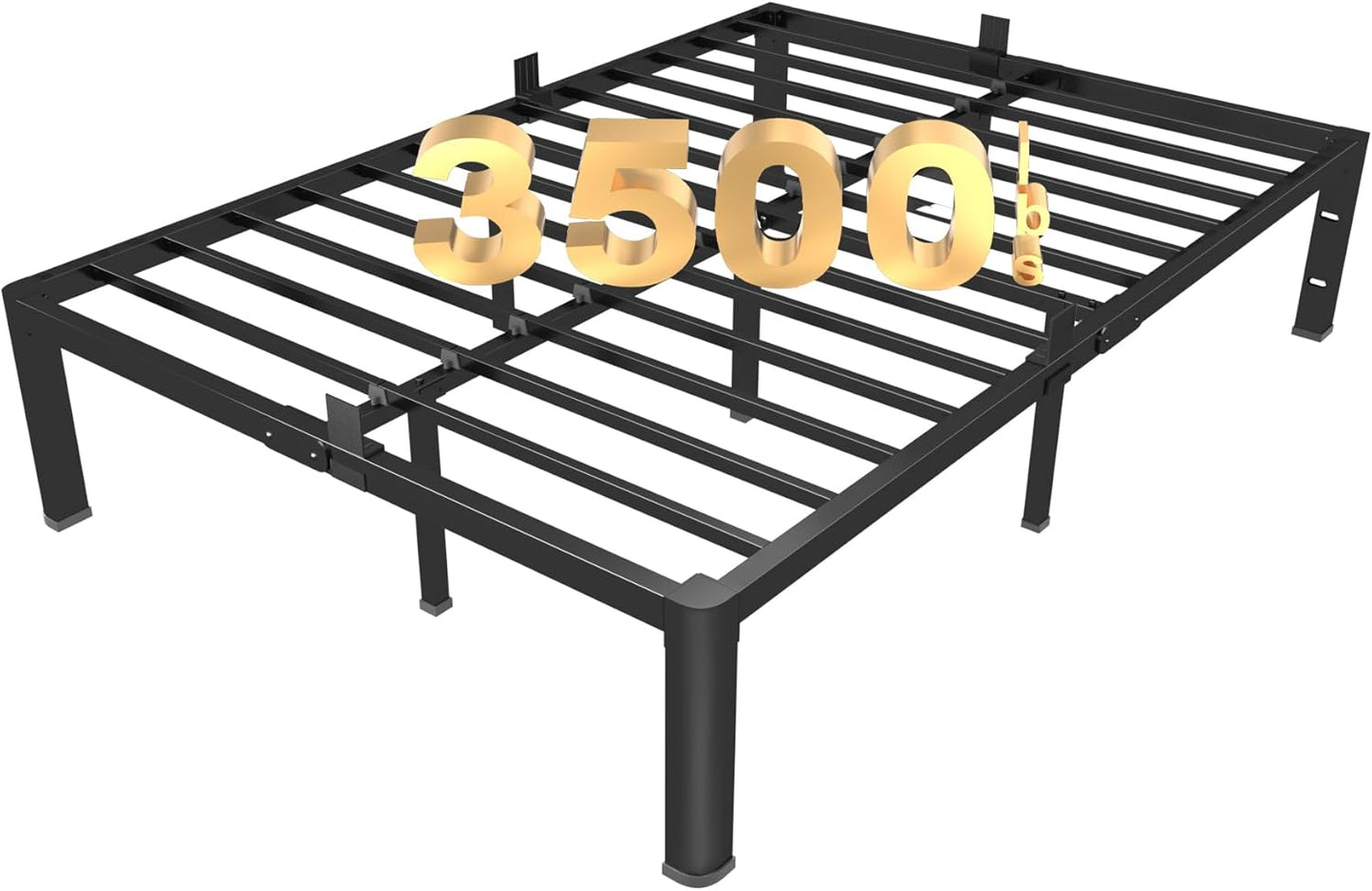 14 Inch Queen Metal Platform Bed Frame with Round Corner and Mattress Retainers, 3500lbs Heavy Duty Steel Slats Support, No Box Spring Needed, Easy Assembly, Noise Free