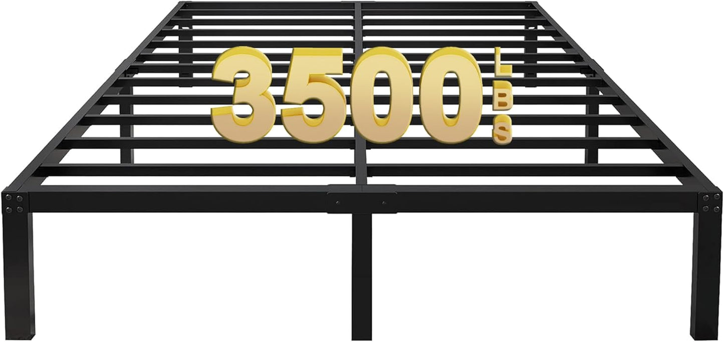 14 Inch Queen Metal Platform Bed Frame with Round Corner and Mattress Retainers, 3500lbs Heavy Duty Steel Slats Support, No Box Spring Needed, Easy Assembly, Noise Free