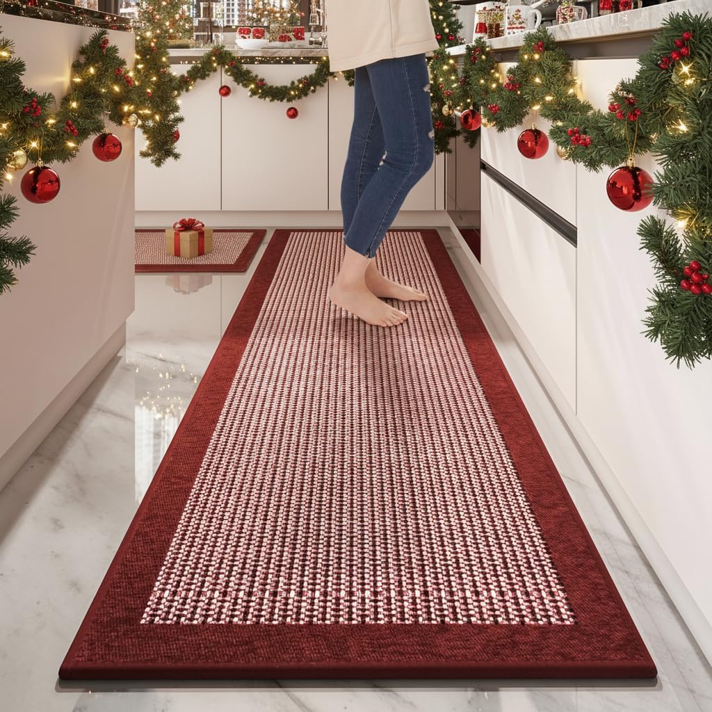 PADOOR Non Slip Kitchen Rugs Sets of 2 - Extra Large 2.5'x6' + 20"x32" Runner Rugs for Kitchen Floor Non Skid Washable, Absorbent Kitchen Mat for in Front of Sink 2 Piece Grey