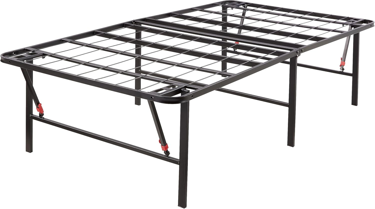 Amazon Basics Bed Frame with Storage, Foldable Metal Platform, Sturdy Steel, No Box Spring Needed, 14-inch High, Tool-Free Setup, Queen Size, Black
