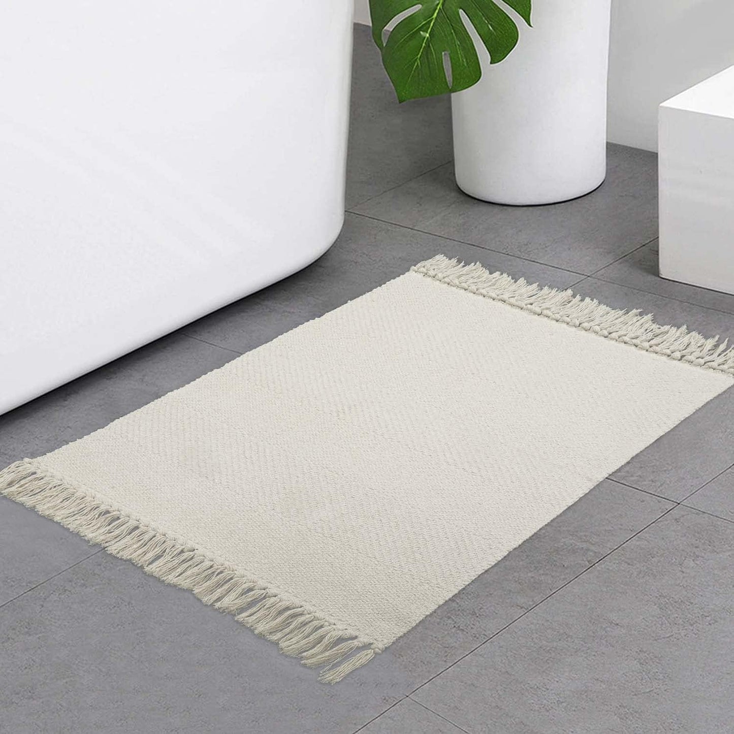 Collive Boho 18 ft Long Runner Rug for Hallway, Washable Kitchen Runner, Cotton Hand-Woven Farmhouse Neutral Carpet Runners, Tan/Cream Low Pile Entryway Floor Runners for Bedroom