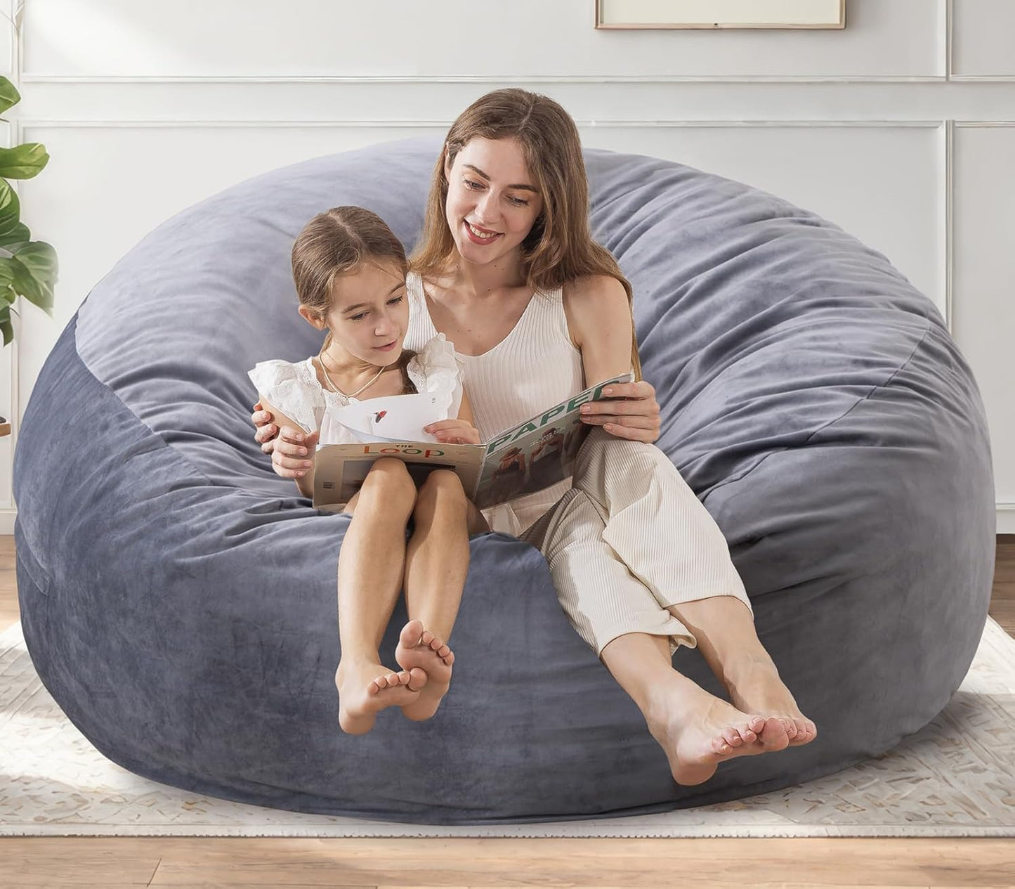 Large Bean Bag Chair for Adults/Kids with Filling, 3 ft Memory Foam Bean Bag Chairs with Filler Included, Ultra Soft Dutch Velvet Fabric, Bean Bag for Living Room - 3 Foot,Dark Gray