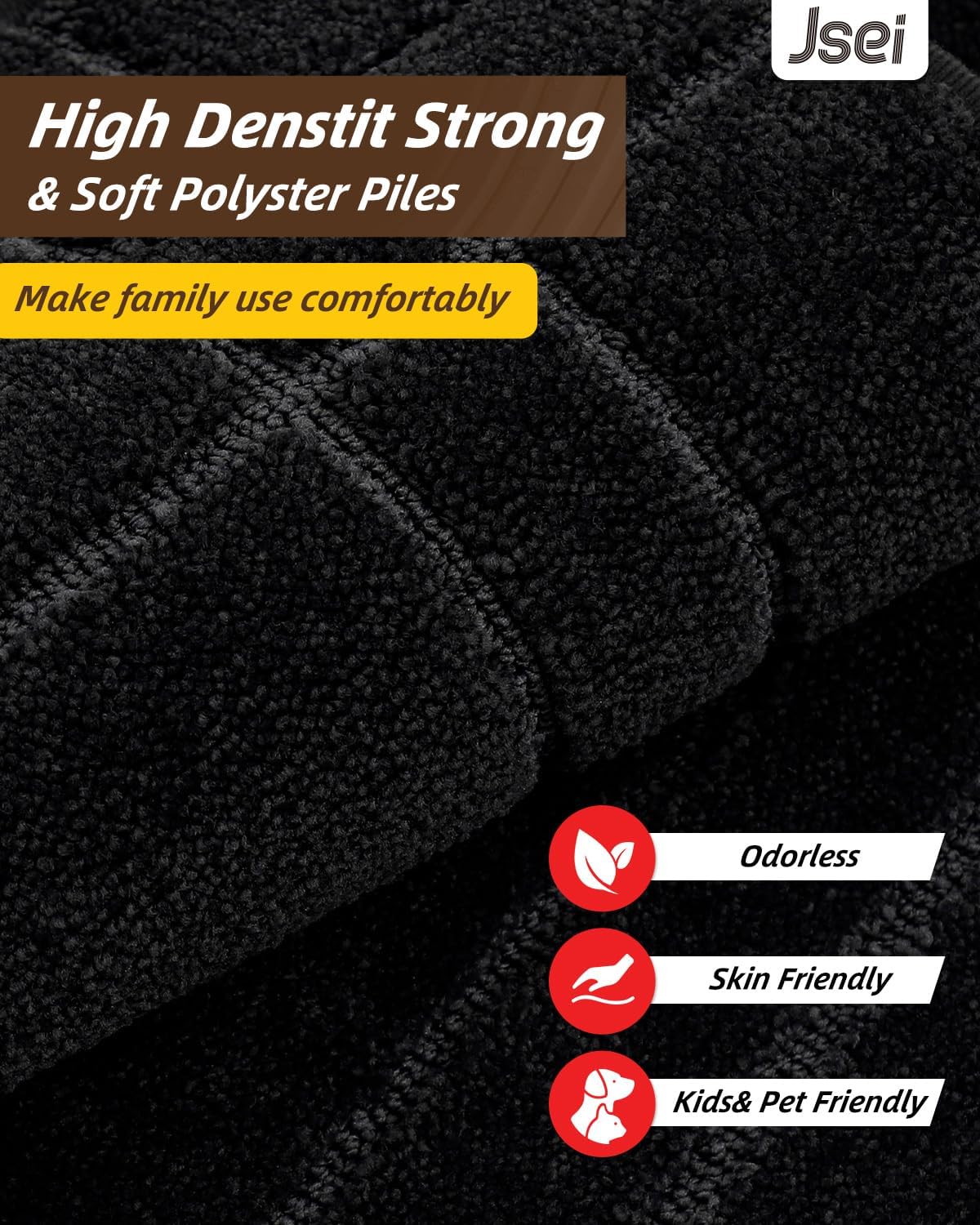 JSEI Kitchen Mats for Floor, Non-Slip Kitchen Rugs, Soft Washable Absorbent Kitchen Mats 2 PCS, Kitchen Runner Rug with TPR Backing, Polyester, 24"x36"+24"x60", Black