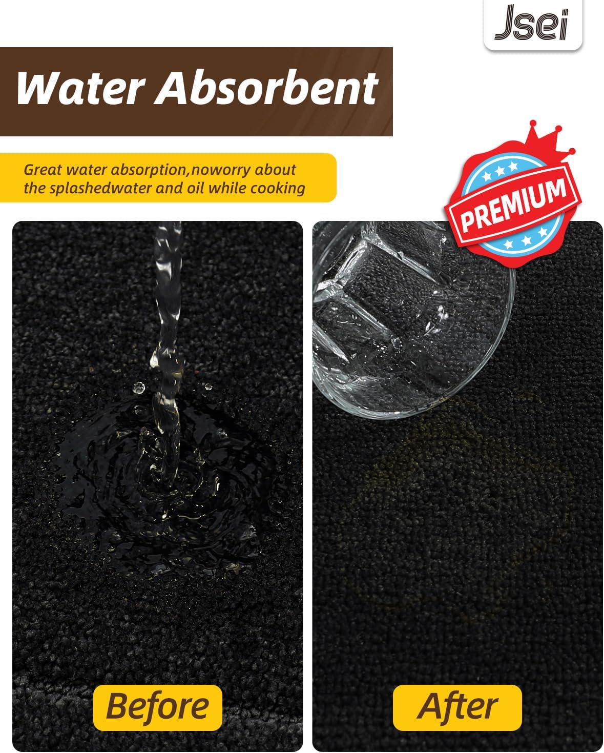 JSEI Kitchen Mats for Floor, Non-Slip Kitchen Rugs, Soft Washable Absorbent Kitchen Mats 2 PCS, Kitchen Runner Rug with TPR Backing, Polyester, 24"x36"+24"x60", Black