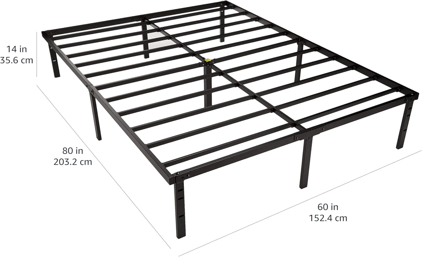 Amazon Basics Sturdy Heavy-Duty Non-Slip Platform Bed Frame Queen Size Storage, Steel Slat Support, Noise Free, Easy Assembly, 14 Inch Black