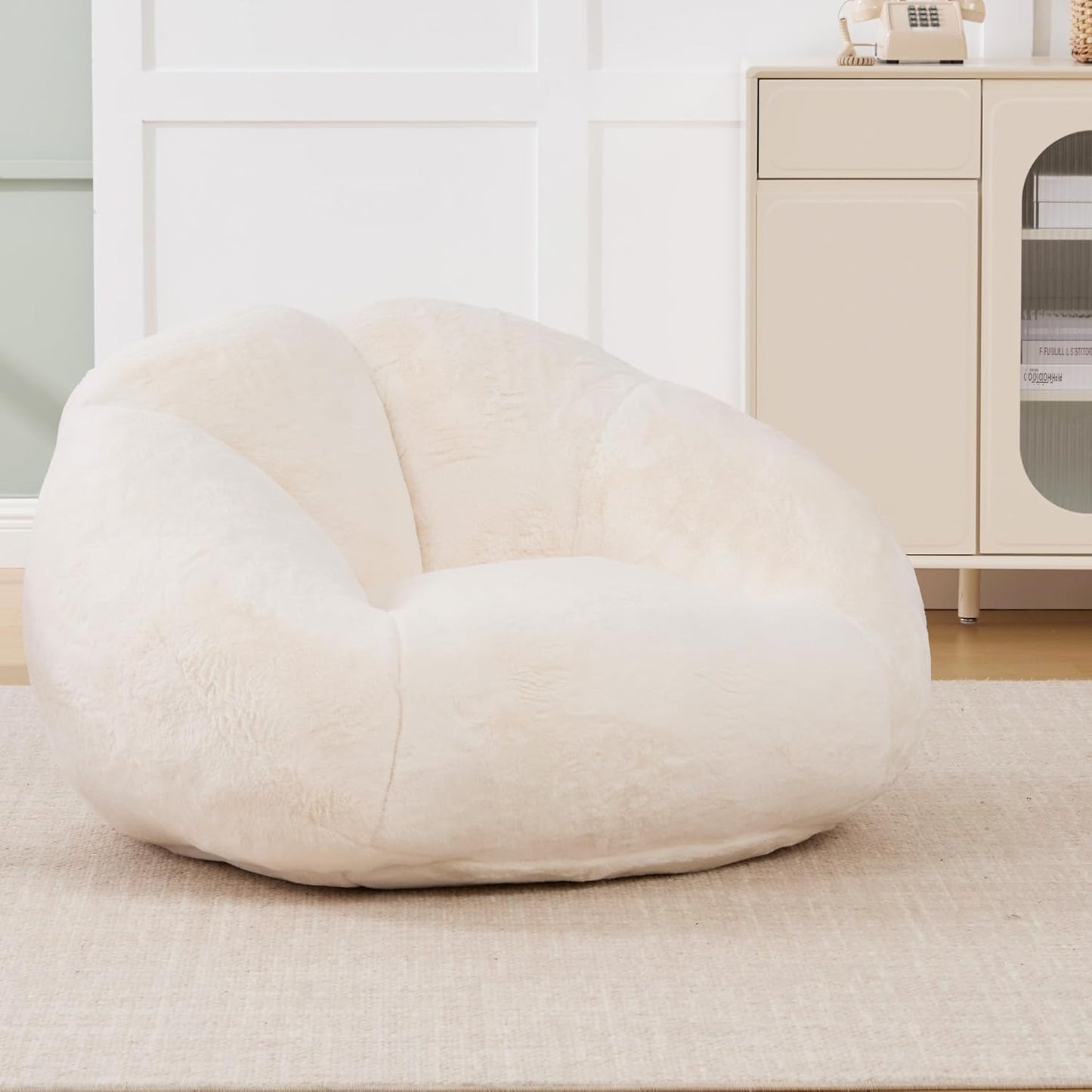 Giant Bean Bag Sofa, Oversized Shell-Shaped Lounge Floor Sofa for Adults & Kits, Comfy Beanbag Couch for Bedroom, Reading Nook, Living Room, Game Room (Beige)