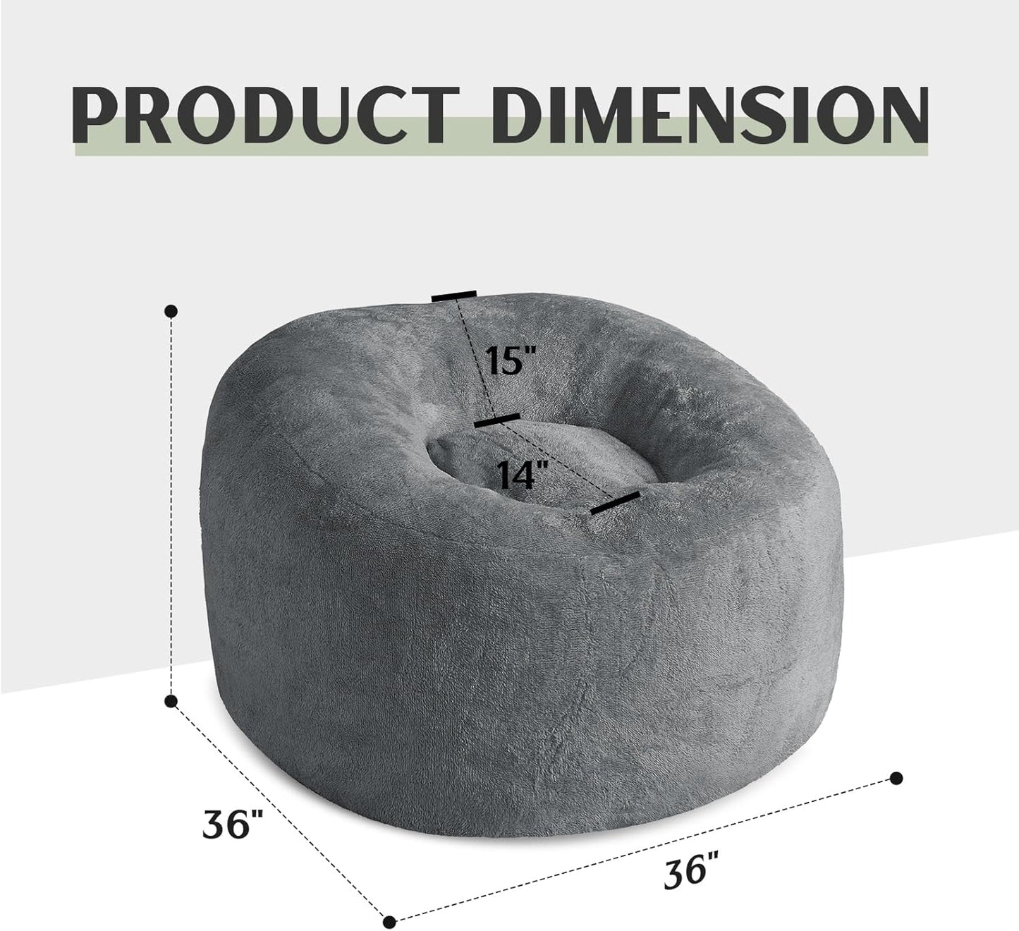 SHOUREN Large Bean Bag Chair,Sherpa Fabric Bean Bag Couch with Backrest,Comfy Bean Bag Sofa for Adults/Teens,Extra Soft Memory Foam Floor Sofa,Dark Grey