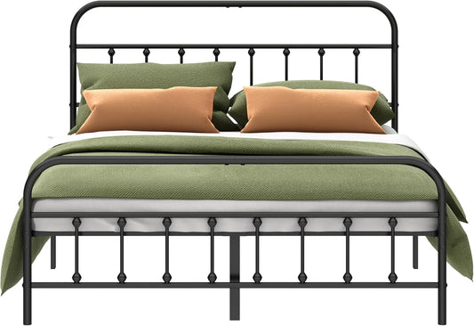 Metal Bed Frame - Structurally Stable Heavy Duty Steel Slat Supported Queen Bed Frames,No Box Spring Needed for Easy Removal and Transport.