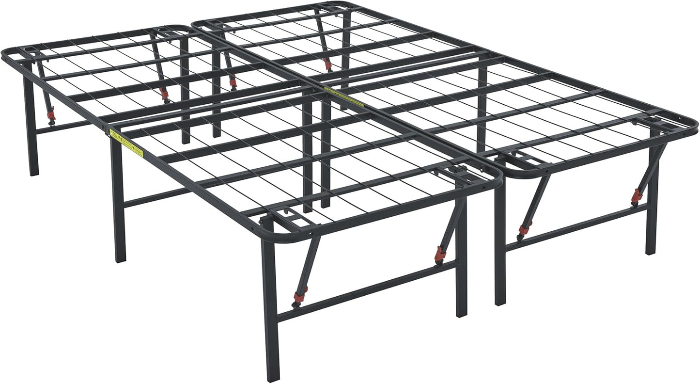 Amazon Basics Bed Frame with Storage, Foldable Metal Platform, Sturdy Steel, No Box Spring Needed, 14-inch High, Tool-Free Setup, Queen Size, Black