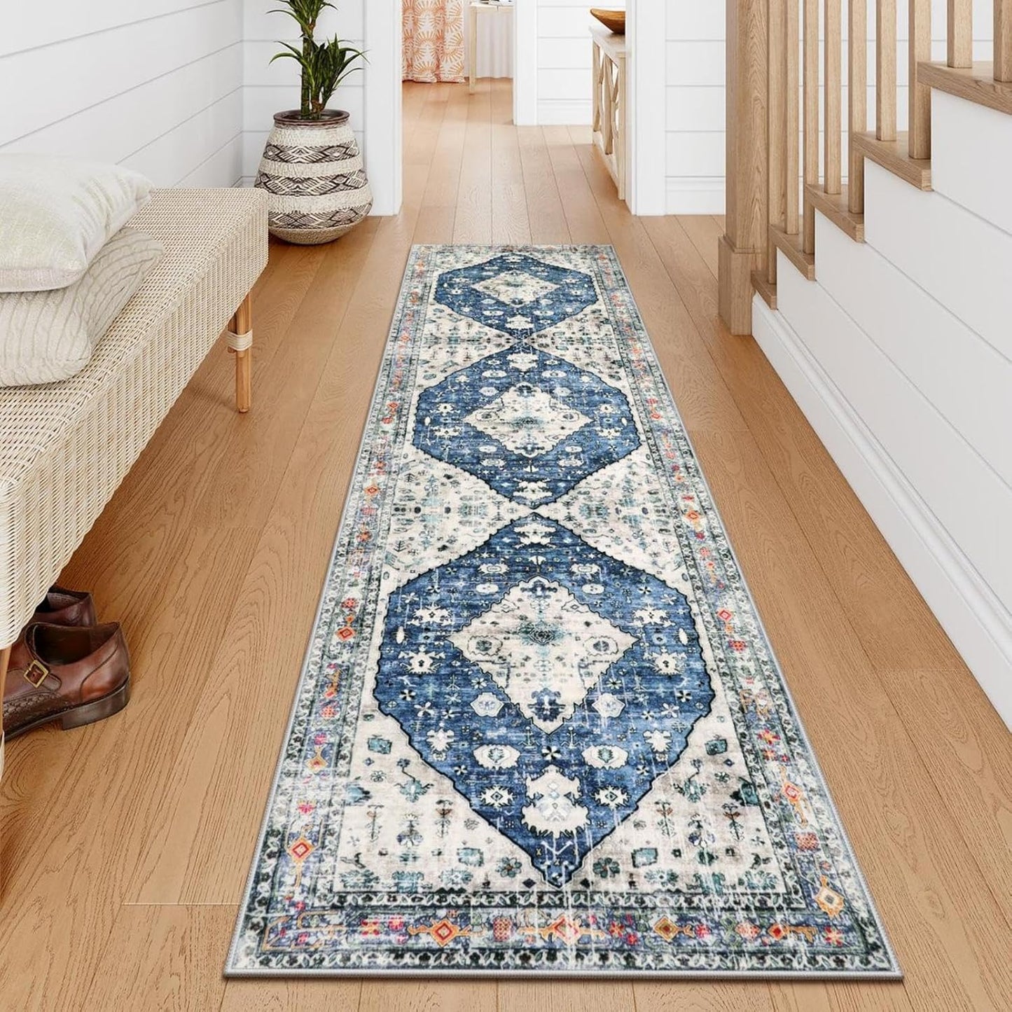 Lahome Boho Tribal 2'6" x 10' Washable Runners for Hallways, Oriental Kitchen Runner Rugs Non Skid Washable, Oriental Soft Long Stair Carpet Runner for Bathroom Living Room Bedroom, Rust/Dull Teal