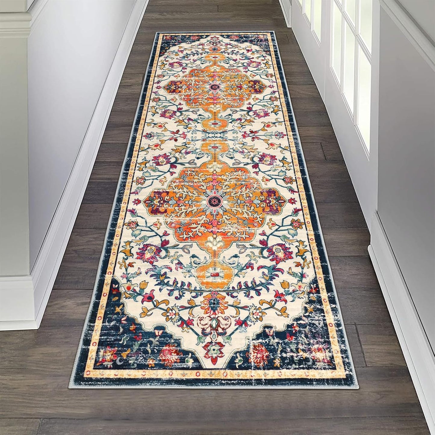 Pauwer Boho Hallway Runner Rug 3x10 Washable Entryway Area Rugs Non Slip Farmhouse Vintage Floor Mat Long Carpet Runner for Hallways Laundry Room Kitchen Bathroom Bedroom