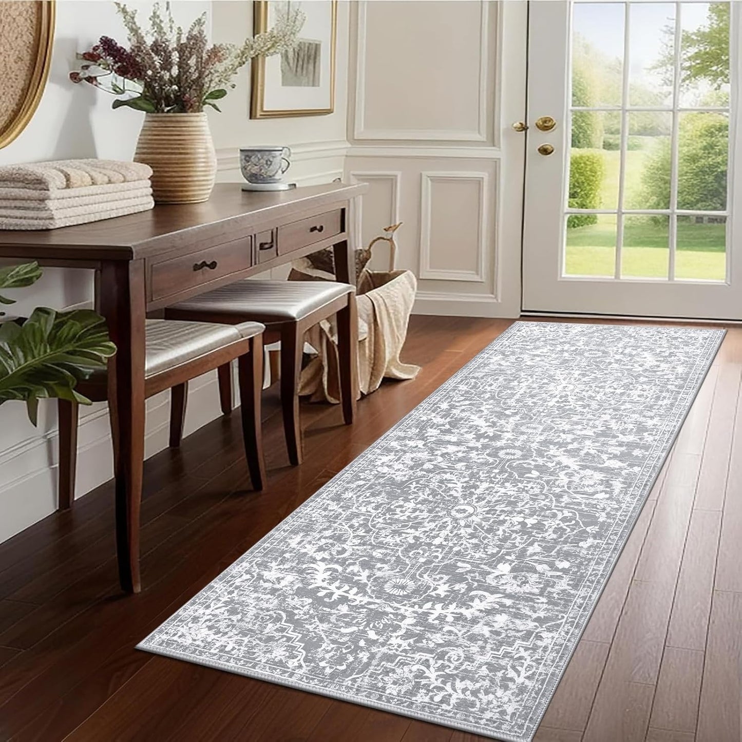 Pauwer Boho Hallway Runner Rug 3x10 Washable Entryway Area Rugs Non Slip Farmhouse Vintage Floor Mat Long Carpet Runner for Hallways Laundry Room Kitchen Bathroom Bedroom