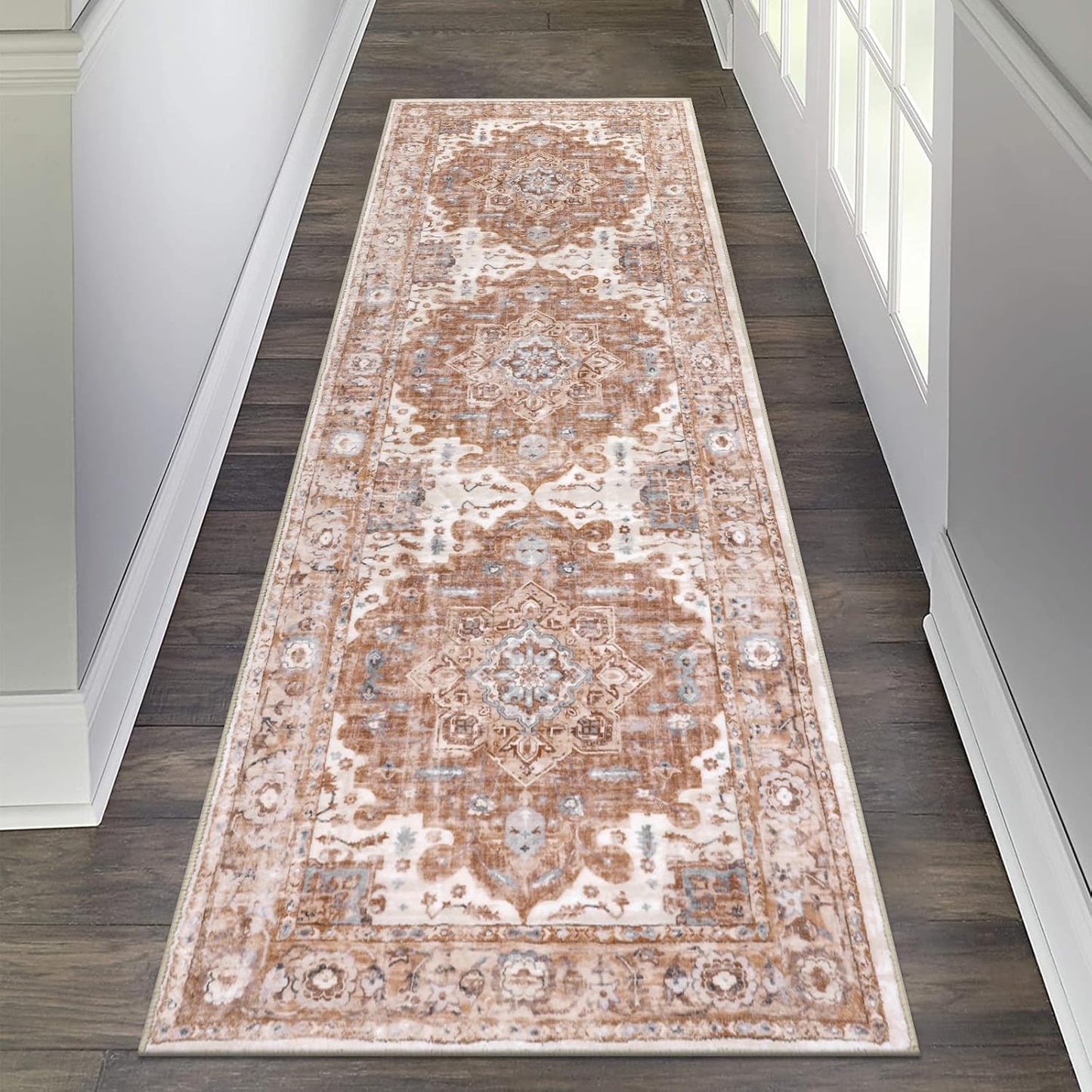 Pauwer Boho Hallway Runner Rug 3x10 Washable Entryway Area Rugs Non Slip Farmhouse Vintage Floor Mat Long Carpet Runner for Hallways Laundry Room Kitchen Bathroom Bedroom