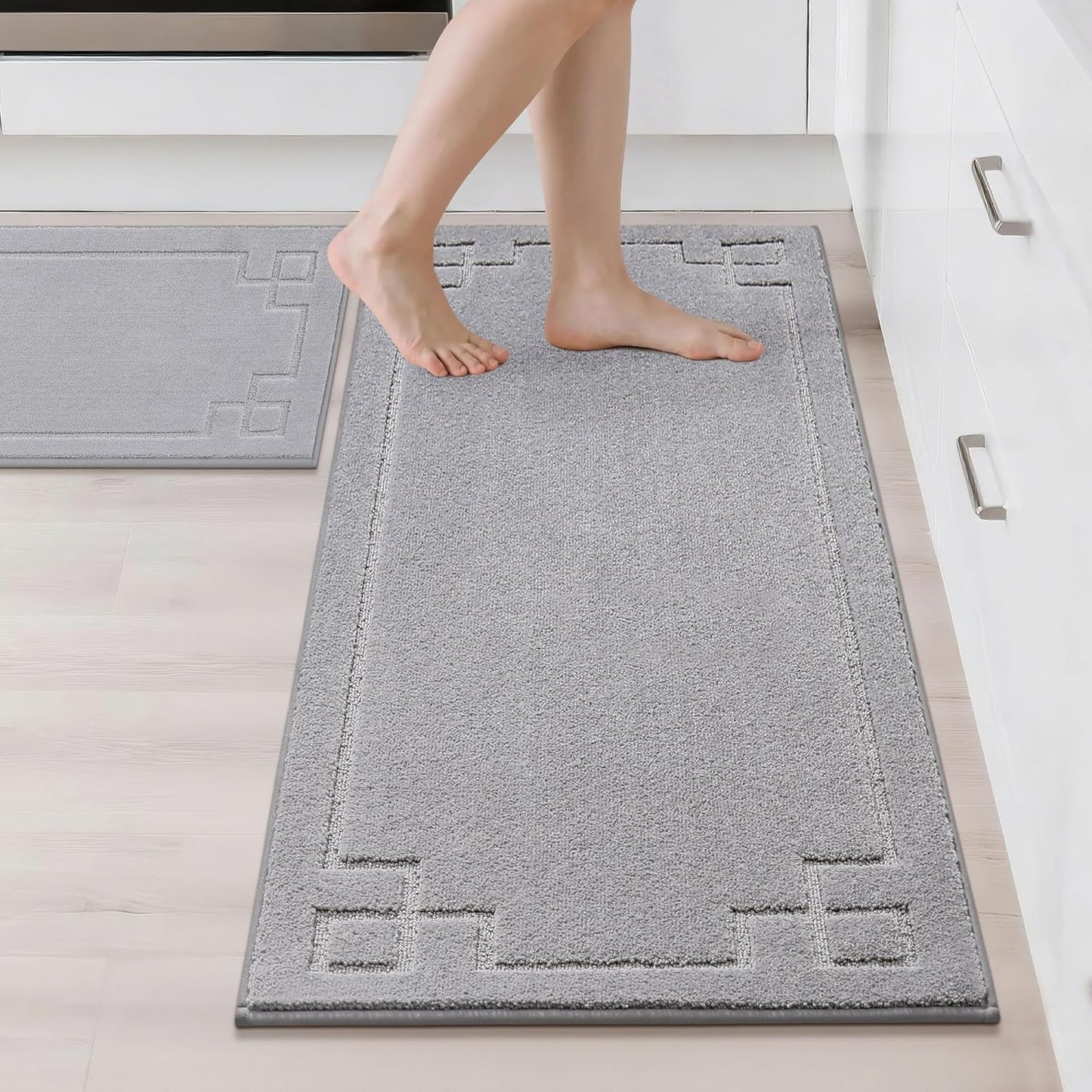 BEQHAUSE Kitchen Rugs Non-Slip Washable Rug Sets of 2, Machine Washable Kitchen Mats Absorbent Soft Kitchen Runner Rugs for Floor,Sink,Hallway,Laundry,24”x36”+24”x60”, Dark Grey