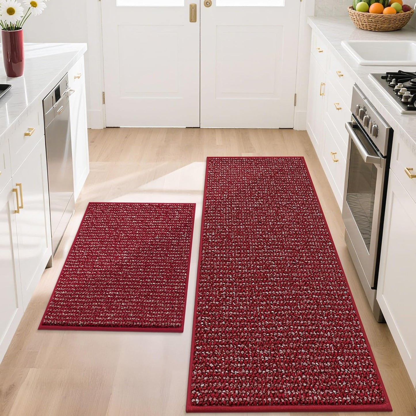 BEQHAUSE Kitchen Rugs and Mats 2PCS, Non-Slip Kitchen Mats for Floor, Absorbent and Stain Resistant Kitchen Runner, Machine Washable Rugs for Kitchen, Laundry & Sink, 24"x36"+24"x60", Green