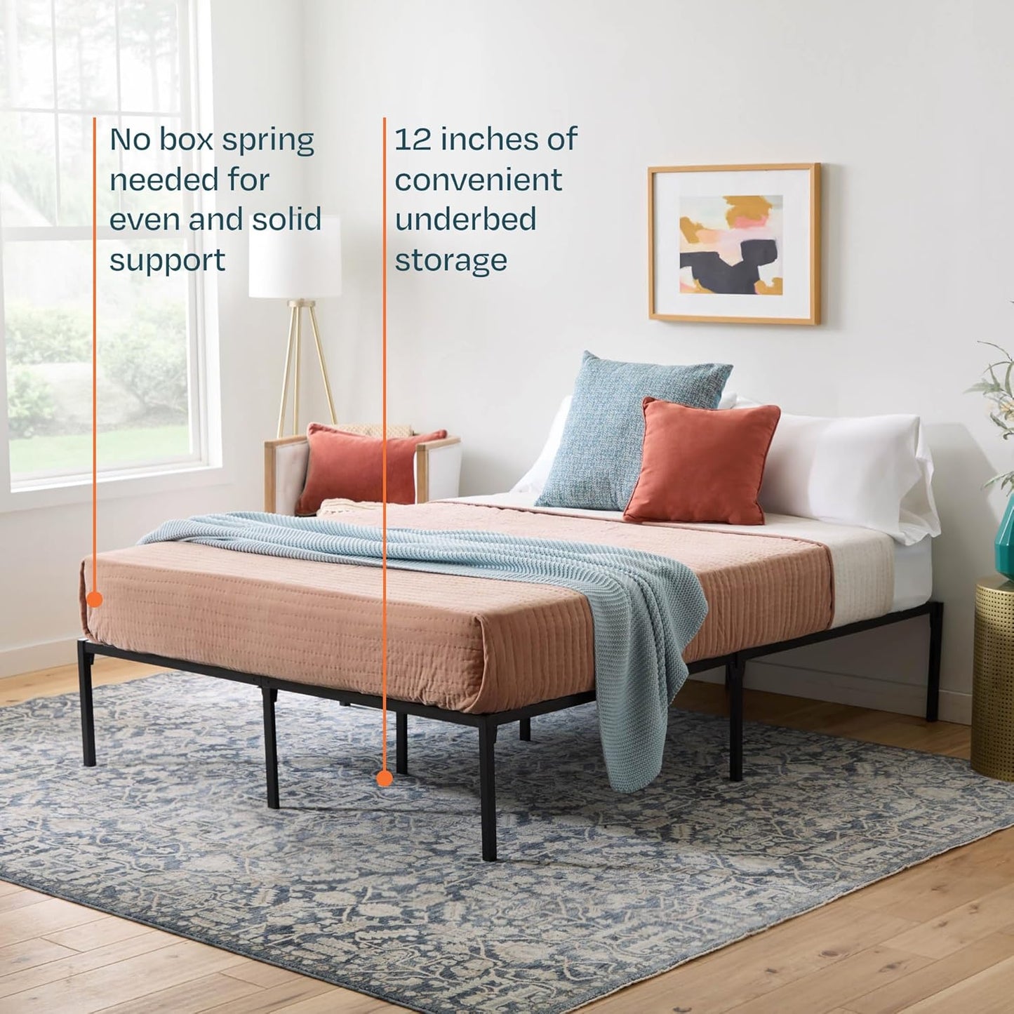 Linenspa Heavy Duty Metal Platform Bed Frame - No Box Spring Needed - Underbed Storage - Simple Tool Free Assembly - 14” High - Sturdy - Steel Slats - Sleek Modern Design - Full Size