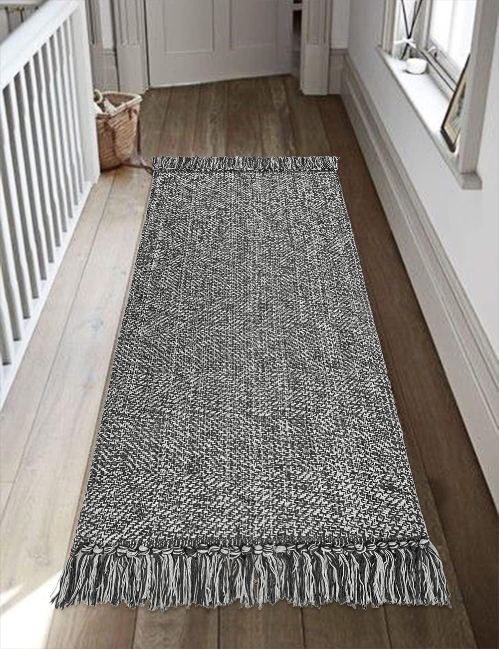 Collive Boho 18 ft Long Runner Rug for Hallway, Washable Kitchen Runner, Cotton Hand-Woven Farmhouse Neutral Carpet Runners, Tan/Cream Low Pile Entryway Floor Runners for Bedroom