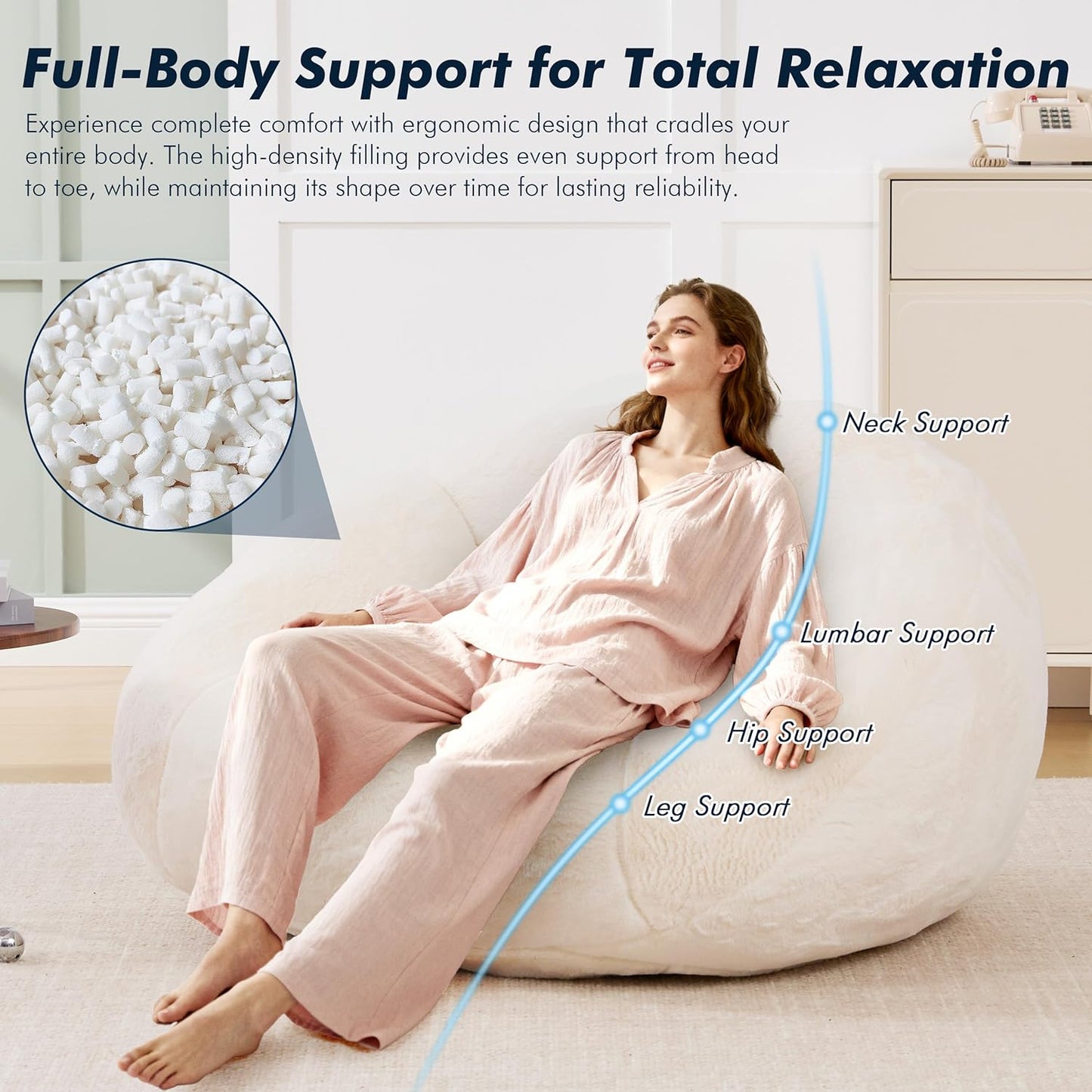 Giant Bean Bag Sofa, Oversized Shell-Shaped Lounge Floor Sofa for Adults & Kits, Comfy Beanbag Couch for Bedroom, Reading Nook, Living Room, Game Room (Beige)