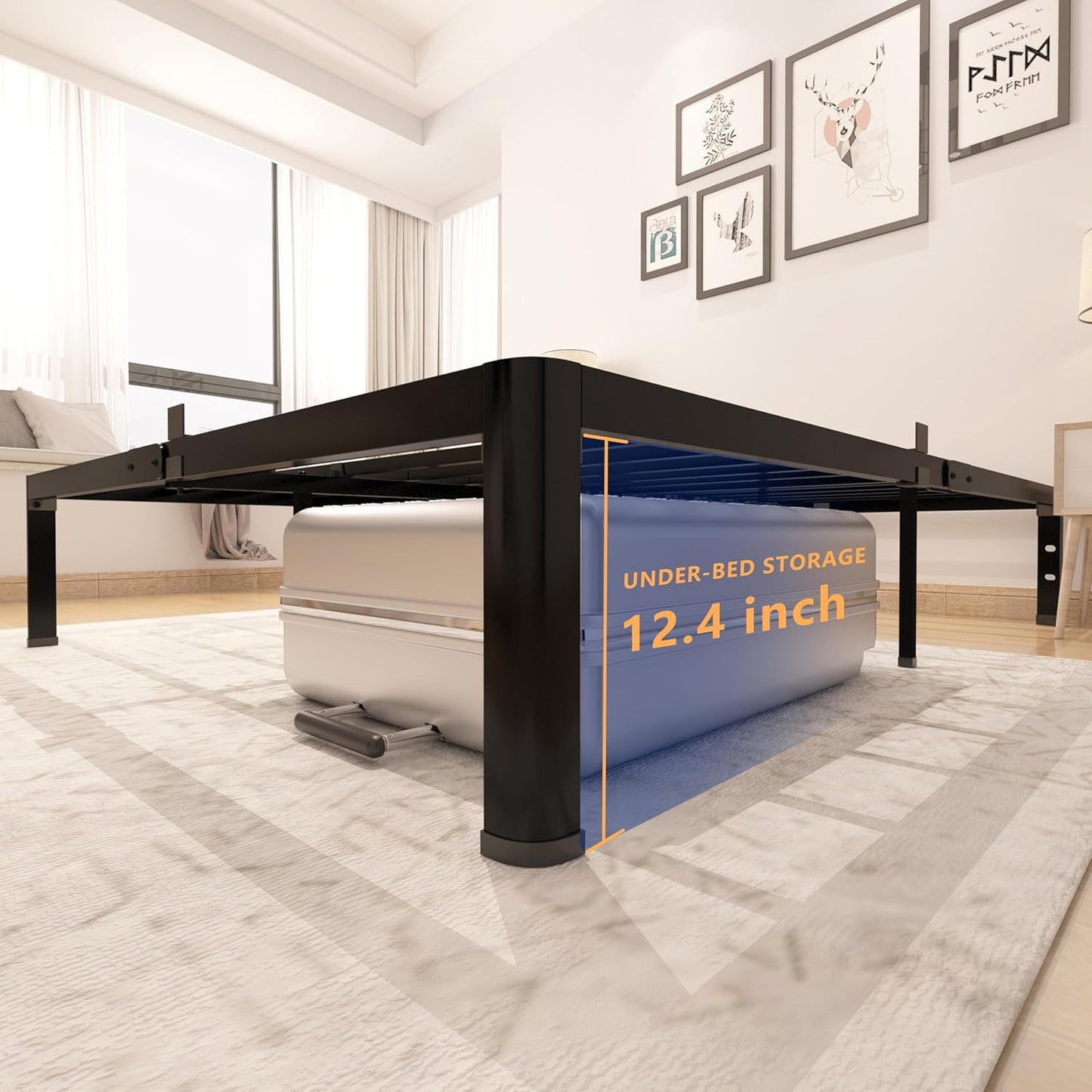 14 Inch Queen Metal Platform Bed Frame with Round Corner and Mattress Retainers, 3500lbs Heavy Duty Steel Slats Support, No Box Spring Needed, Easy Assembly, Noise Free