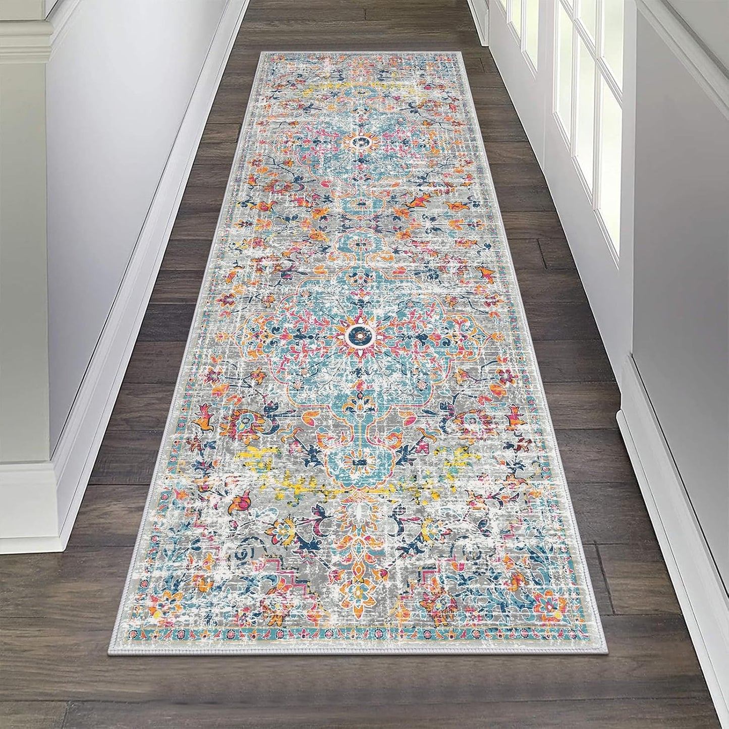 Pauwer Boho Hallway Runner Rug 3x10 Washable Entryway Area Rugs Non Slip Farmhouse Vintage Floor Mat Long Carpet Runner for Hallways Laundry Room Kitchen Bathroom Bedroom