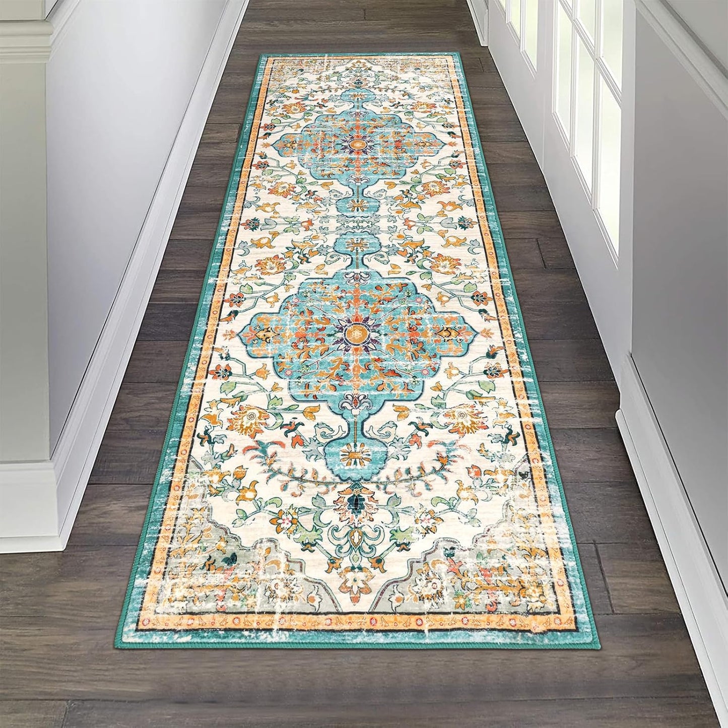 Pauwer Boho Hallway Runner Rug 3x10 Washable Entryway Area Rugs Non Slip Farmhouse Vintage Floor Mat Long Carpet Runner for Hallways Laundry Room Kitchen Bathroom Bedroom