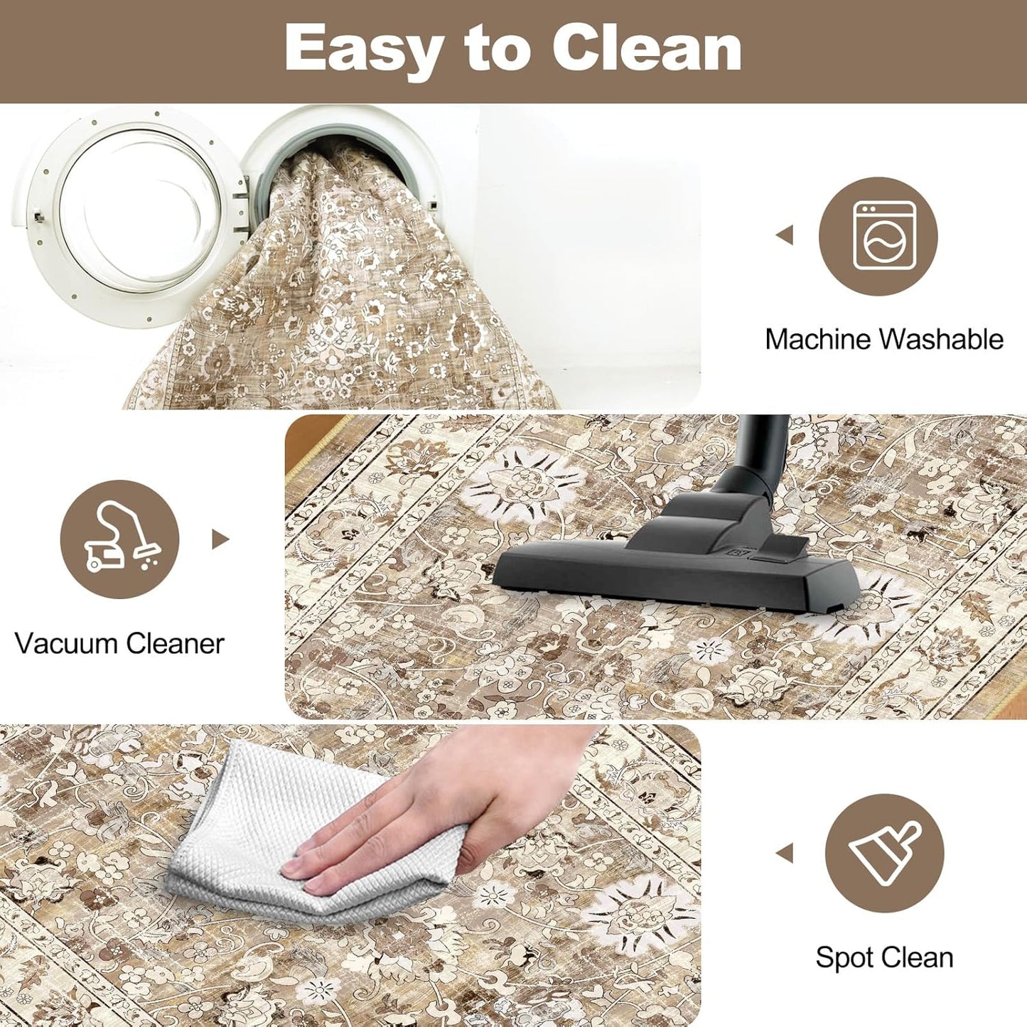 LOKHOM Washable Runner Rug, 2.6x14 Non-Slip Vintage Long Hallway Runner Rugs with Rubber Backing, Boho Soft Distressed Kitchen Rug Floor Carpet Runner for Hallway Laundry Entryway Bedroom(Beige Brown)