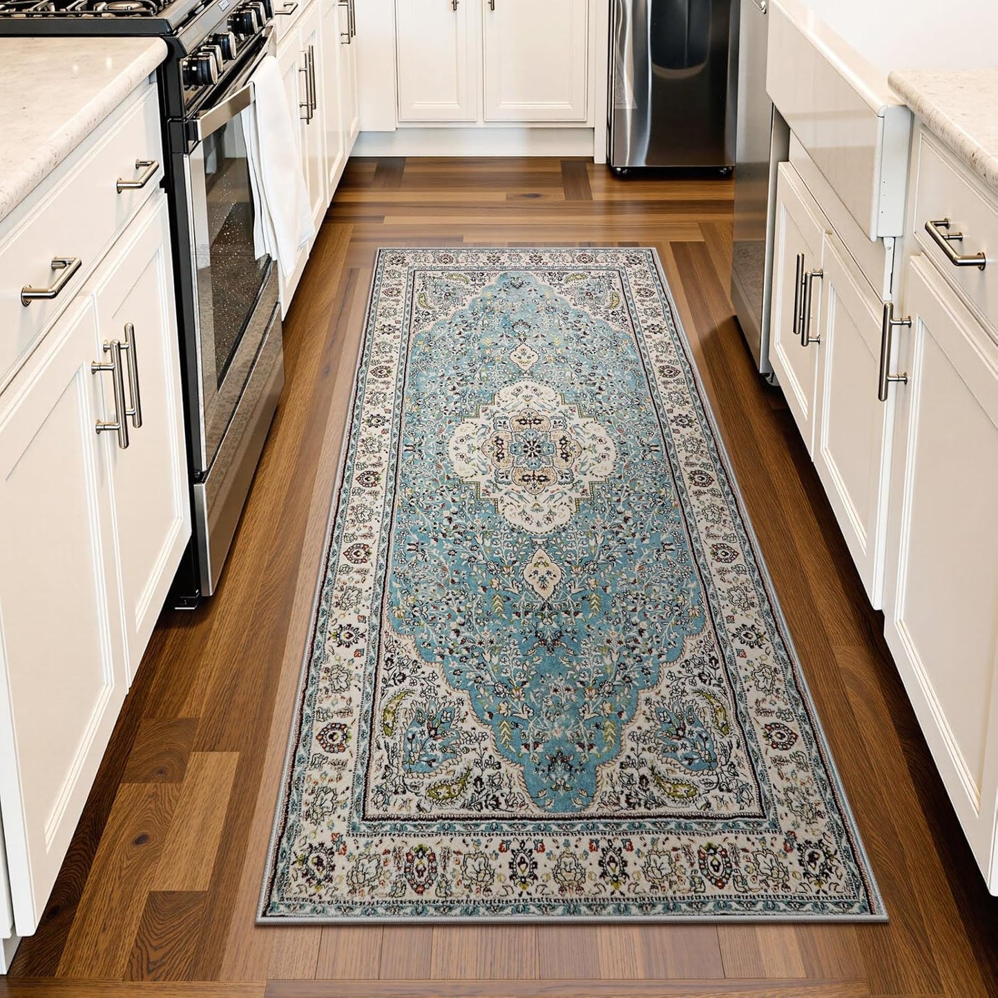 Lahome Boho Tribal 2'6" x 10' Washable Runners for Hallways, Oriental Kitchen Runner Rugs Non Skid Washable, Oriental Soft Long Stair Carpet Runner for Bathroom Living Room Bedroom, Rust/Dull Teal