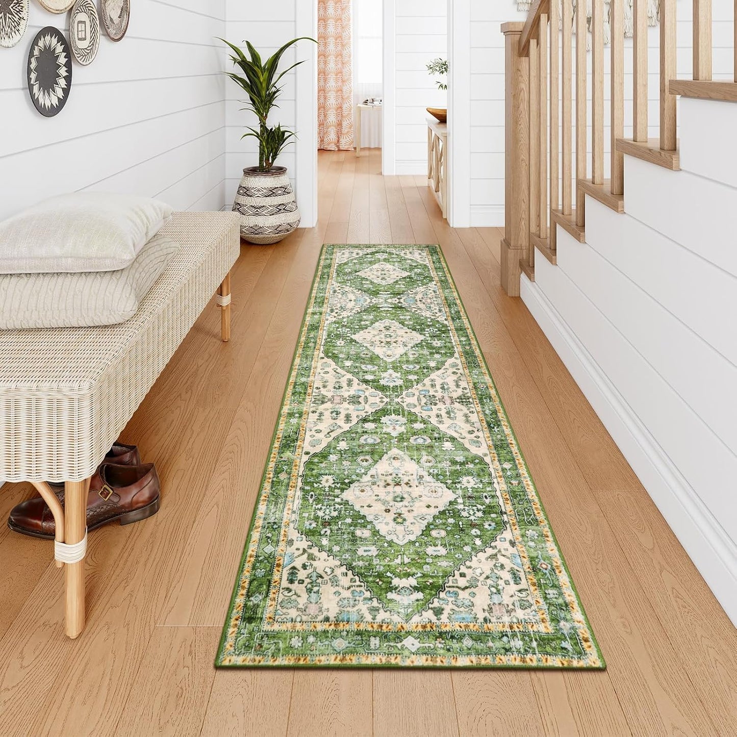 Lahome Boho Tribal 2'6" x 10' Washable Runners for Hallways, Oriental Kitchen Runner Rugs Non Skid Washable, Oriental Soft Long Stair Carpet Runner for Bathroom Living Room Bedroom, Rust/Dull Teal