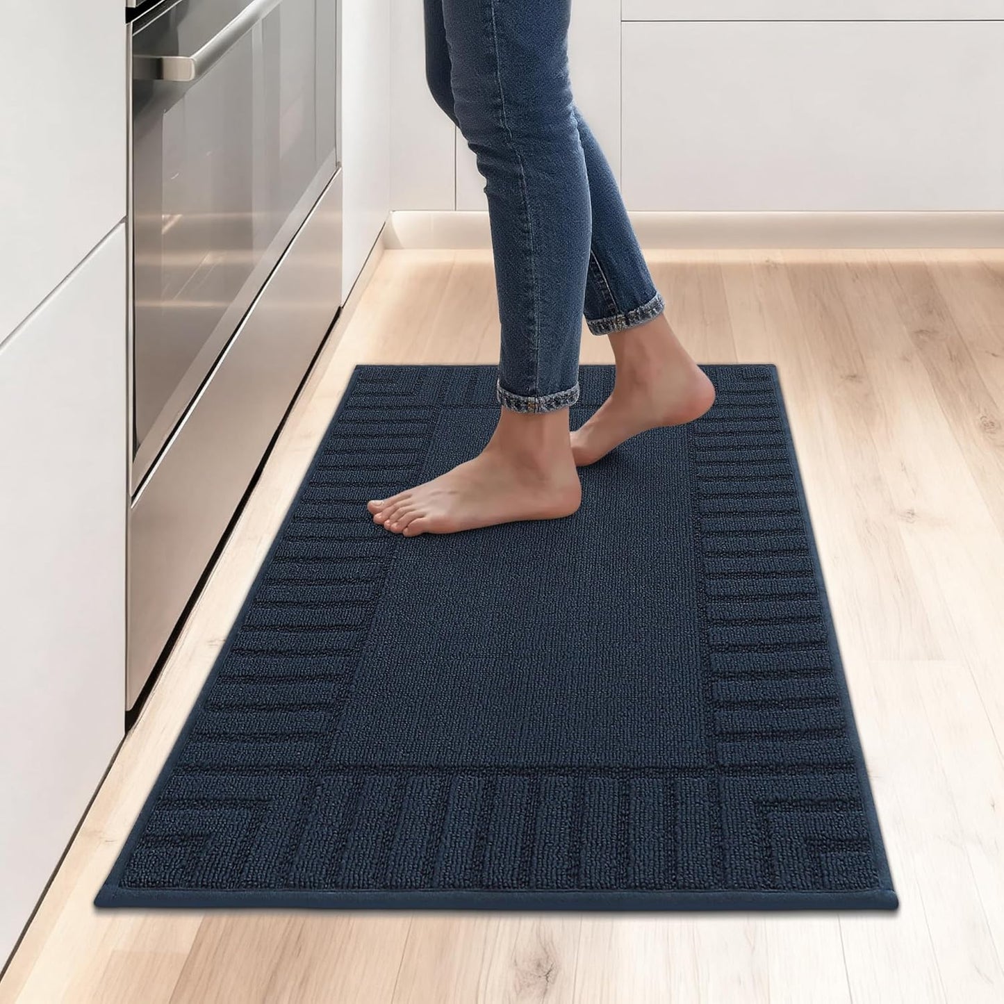 BEQHAUSE-Kitchen-Rugs-Non-Slip-Kitchen-Mats-for-Floor Machine Washable Kitchen Rugs 2 Pieces Kitchen Carpet Runner with TPR Backing,Green,24x35inch/24x60inch