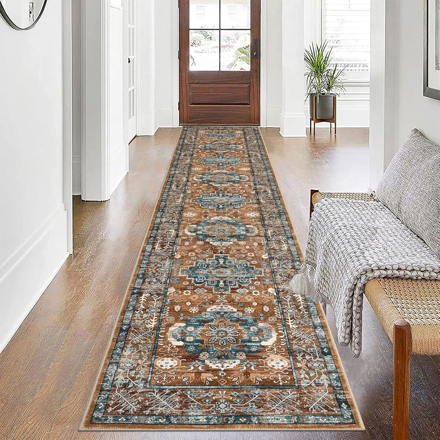 Pauwer Boho Hallway Runner Rug 3x10 Washable Entryway Area Rugs Non Slip Farmhouse Vintage Floor Mat Long Carpet Runner for Hallways Laundry Room Kitchen Bathroom Bedroom