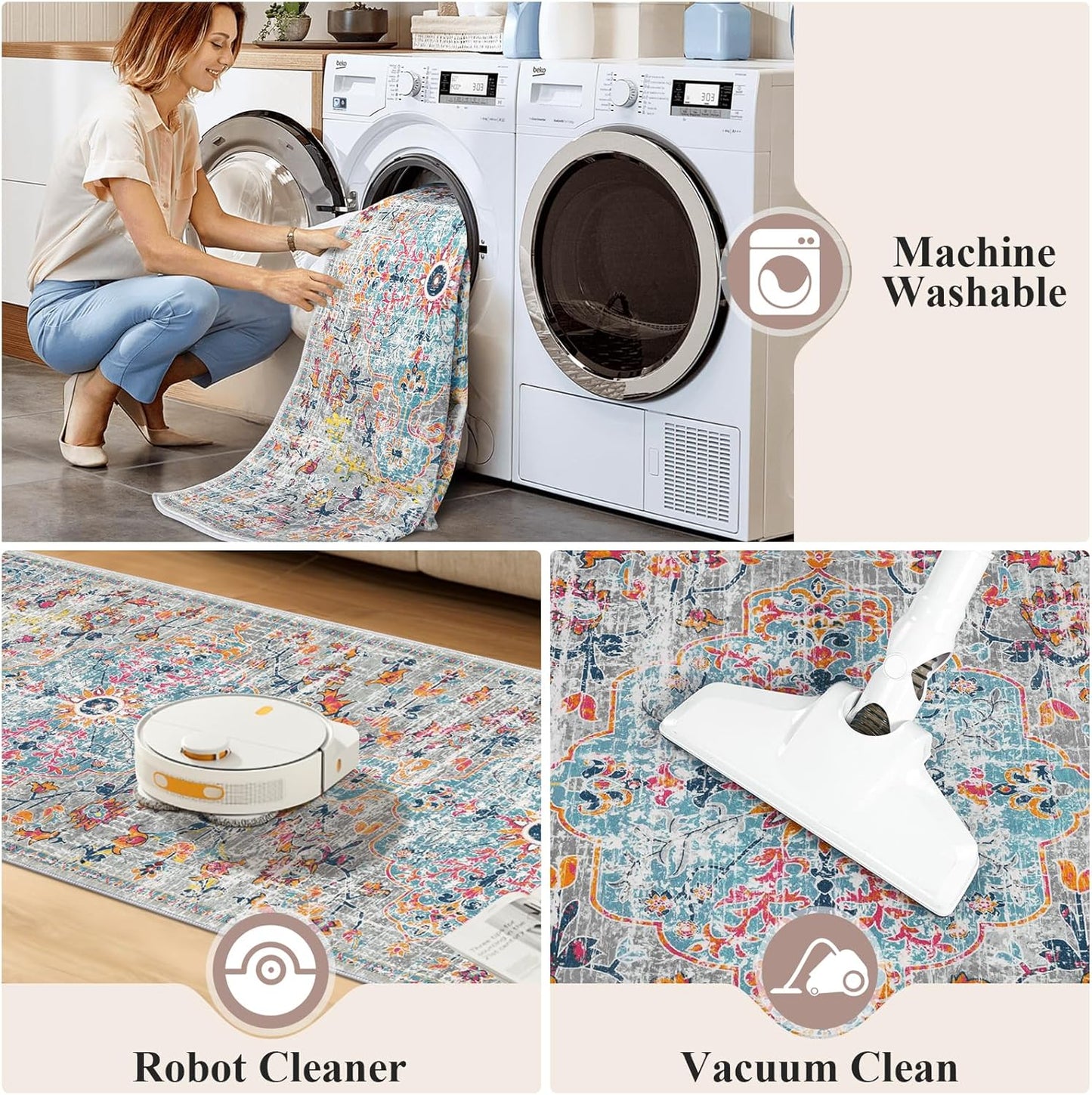 Pauwer Boho Hallway Runner Rug 3x10 Washable Entryway Area Rugs Non Slip Farmhouse Vintage Floor Mat Long Carpet Runner for Hallways Laundry Room Kitchen Bathroom Bedroom