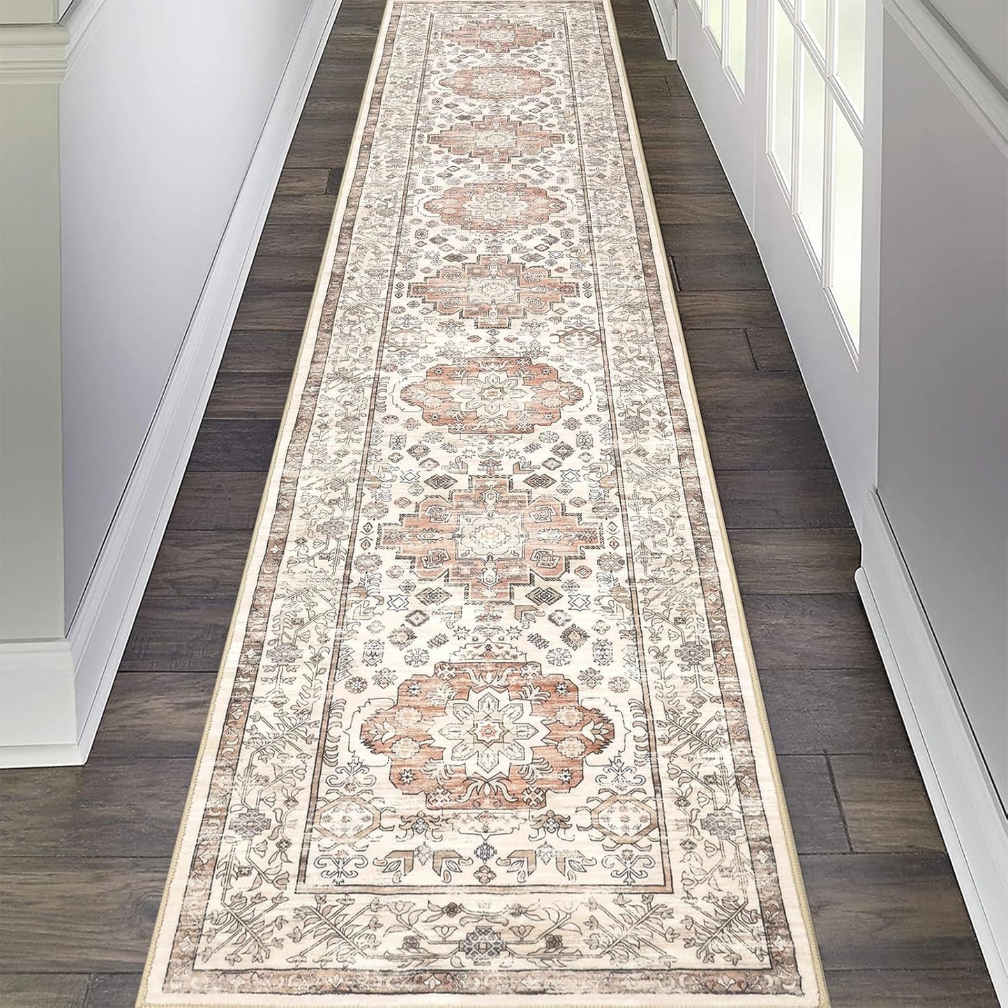 Pauwer Boho Hallway Runner Rug 3x10 Washable Entryway Area Rugs Non Slip Farmhouse Vintage Floor Mat Long Carpet Runner for Hallways Laundry Room Kitchen Bathroom Bedroom