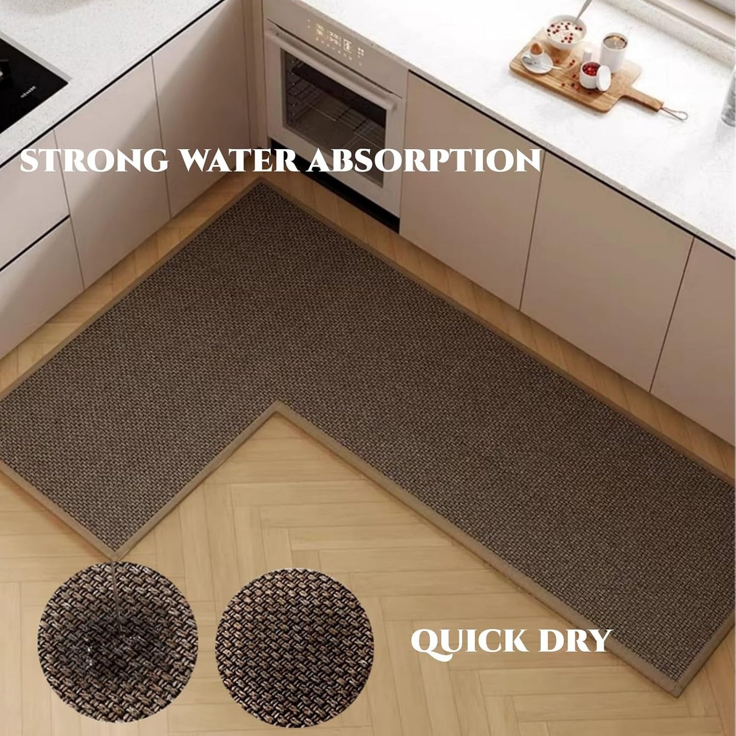 L Shape Kitchen Mat, Anti-slip Corner Kitchen Mats for Floor, 1 Piece L Shape Rug, Absorbent Runner in Front of Sink, Washable Floor Rugs for Home,Kitchen,Office(Black/Grey Right-L,4'11" x 3'3")