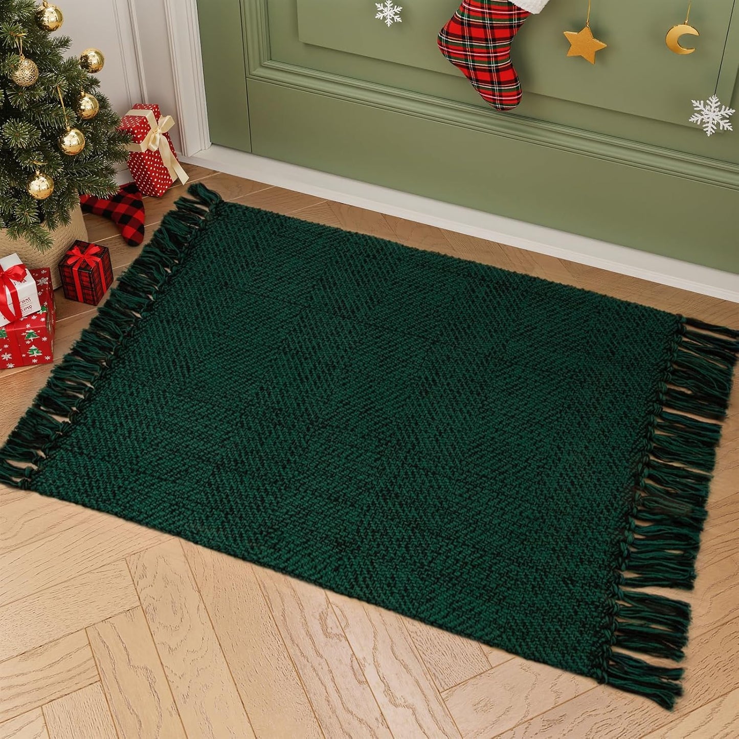 Collive Boho 18 ft Long Runner Rug for Hallway, Washable Kitchen Runner, Cotton Hand-Woven Farmhouse Neutral Carpet Runners, Tan/Cream Low Pile Entryway Floor Runners for Bedroom