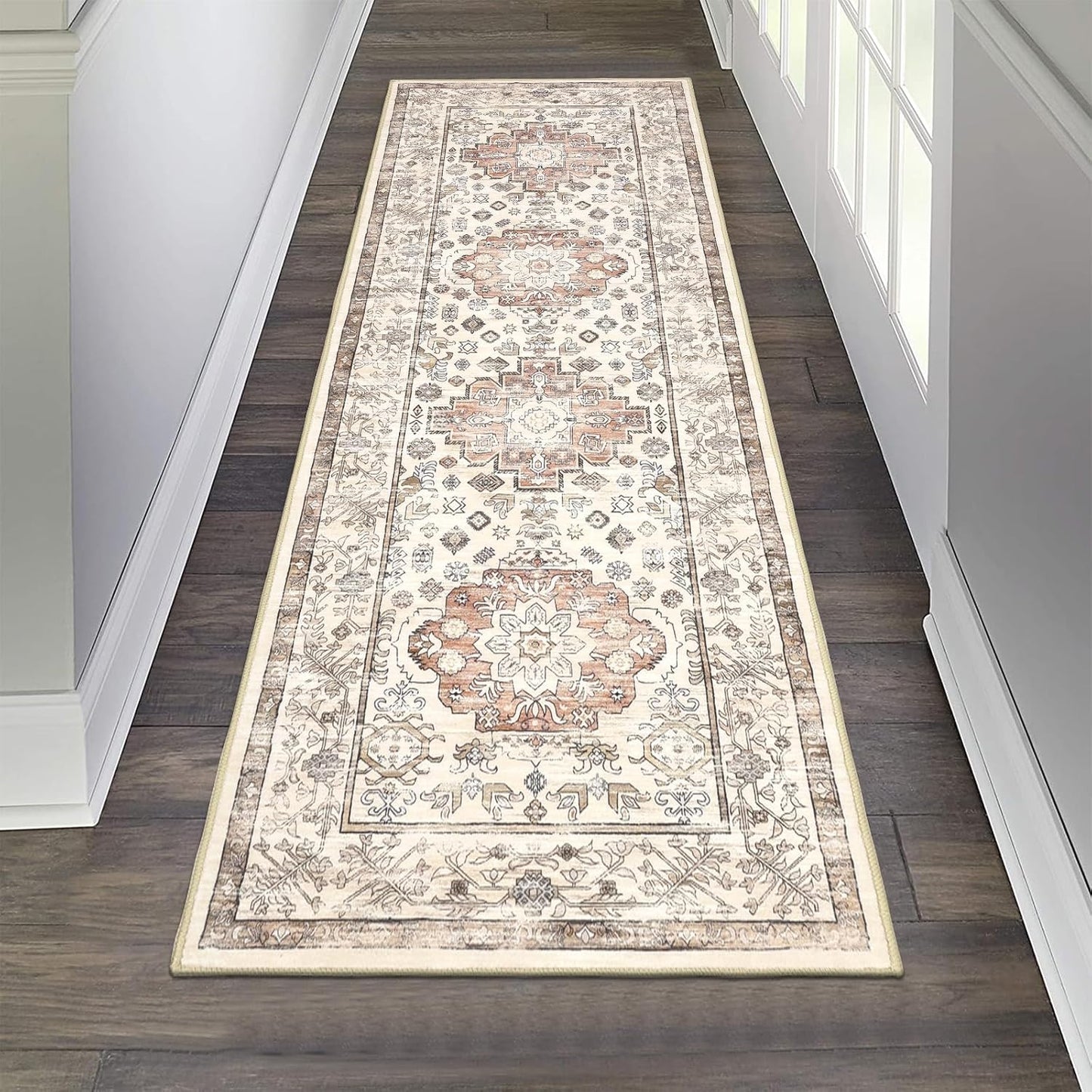 Pauwer Boho Hallway Runner Rug 3x10 Washable Entryway Area Rugs Non Slip Farmhouse Vintage Floor Mat Long Carpet Runner for Hallways Laundry Room Kitchen Bathroom Bedroom