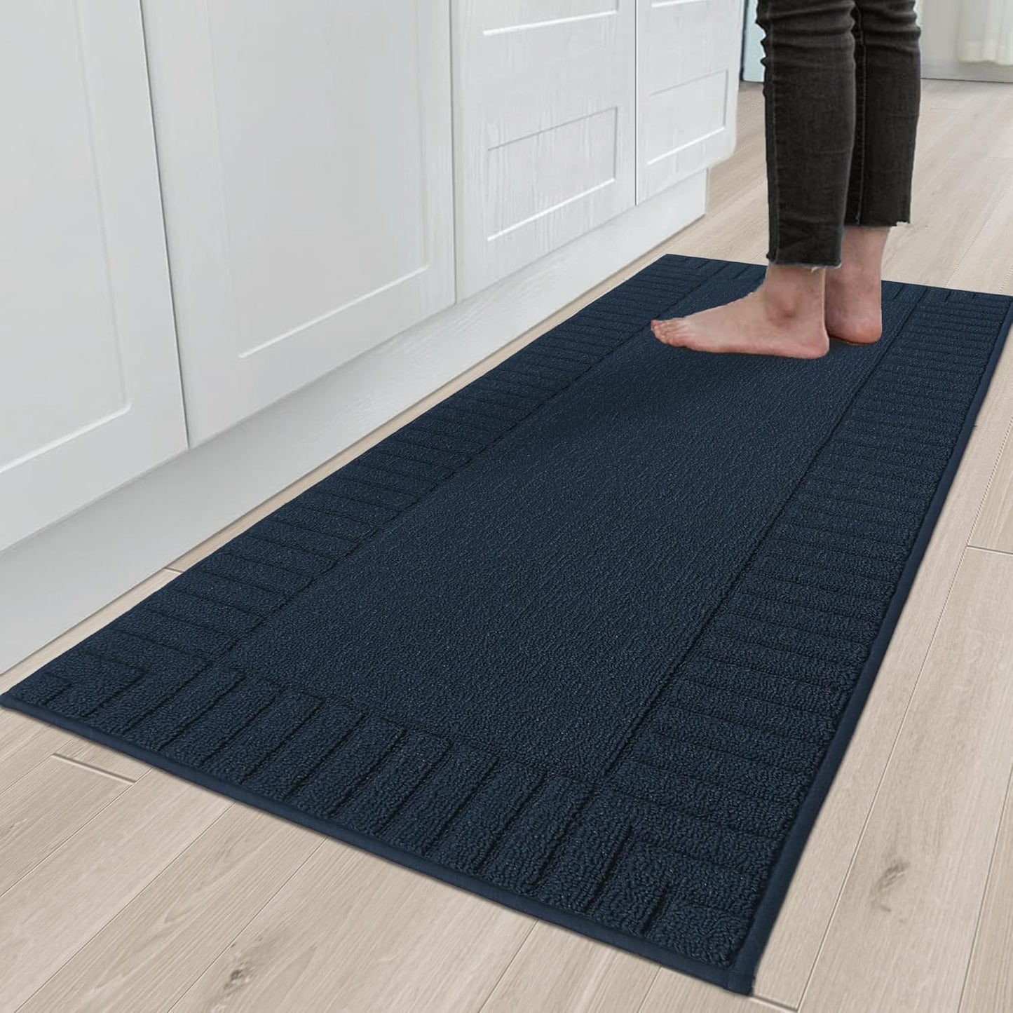 BEQHAUSE-Kitchen-Rugs-Non-Slip-Kitchen-Mats-for-Floor Machine Washable Kitchen Rugs 2 Pieces Kitchen Carpet Runner with TPR Backing,Green,24x35inch/24x60inch