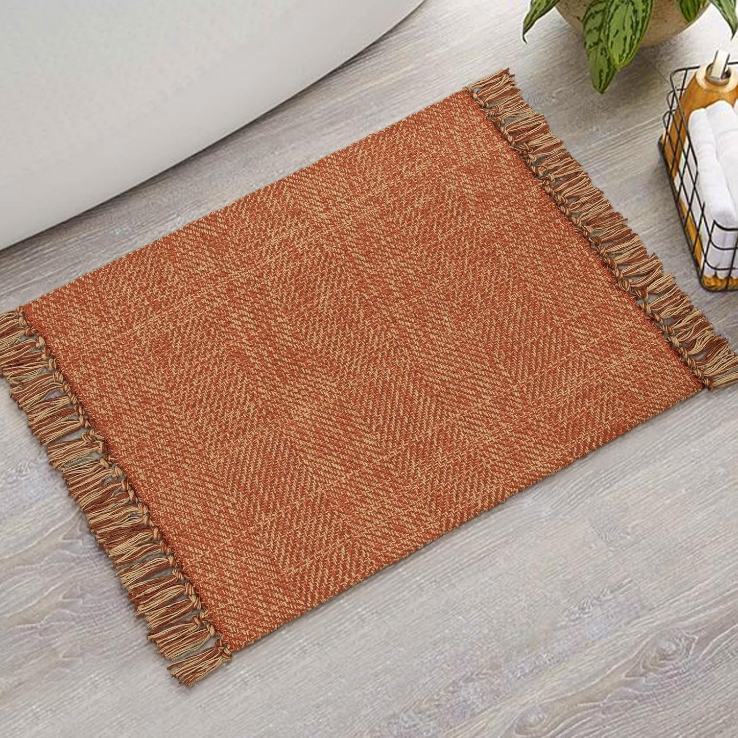 Collive Boho 18 ft Long Runner Rug for Hallway, Washable Kitchen Runner, Cotton Hand-Woven Farmhouse Neutral Carpet Runners, Tan/Cream Low Pile Entryway Floor Runners for Bedroom