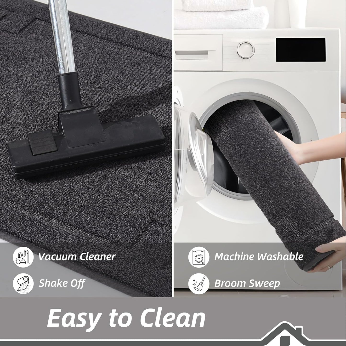 BEQHAUSE Kitchen Rugs Non-Slip Washable Rug Sets of 2, Machine Washable Kitchen Mats Absorbent Soft Kitchen Runner Rugs for Floor,Sink,Hallway,Laundry,24”x36”+24”x60”, Dark Grey