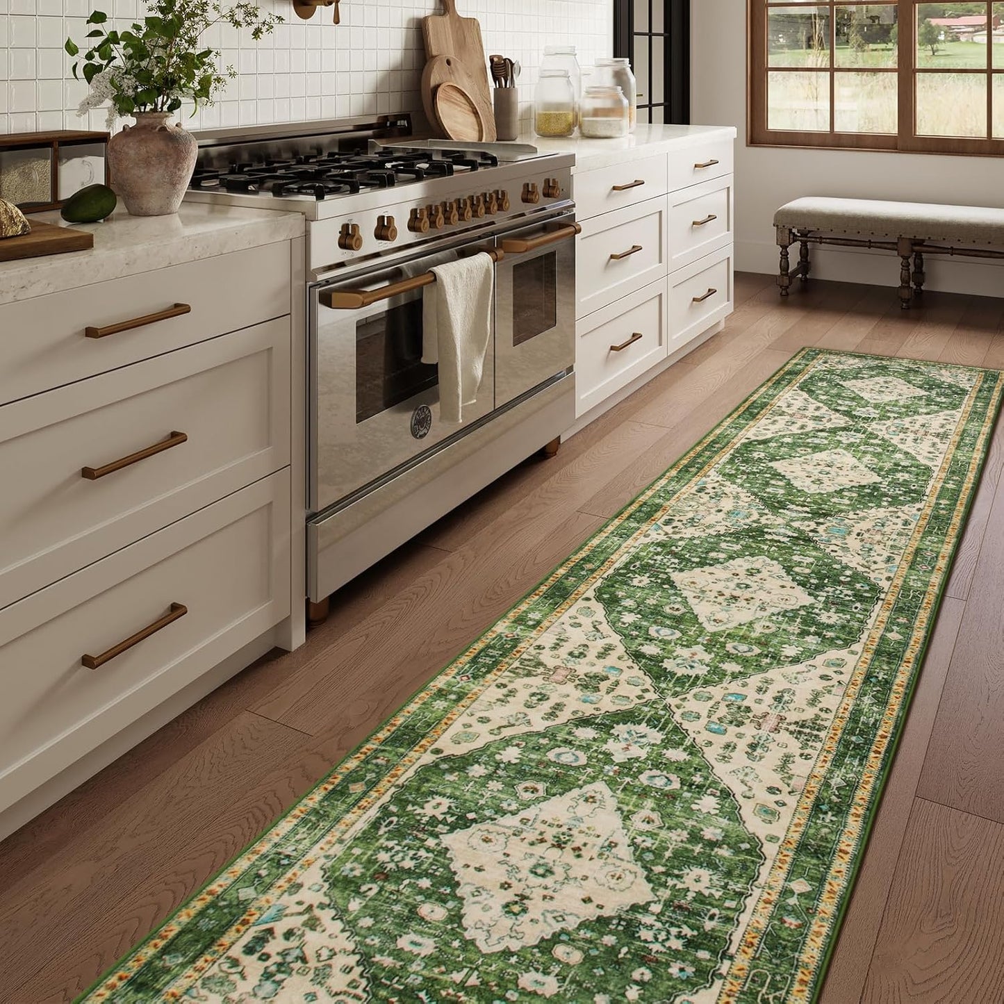 Lahome Boho Tribal 2'6" x 10' Washable Runners for Hallways, Oriental Kitchen Runner Rugs Non Skid Washable, Oriental Soft Long Stair Carpet Runner for Bathroom Living Room Bedroom, Rust/Dull Teal