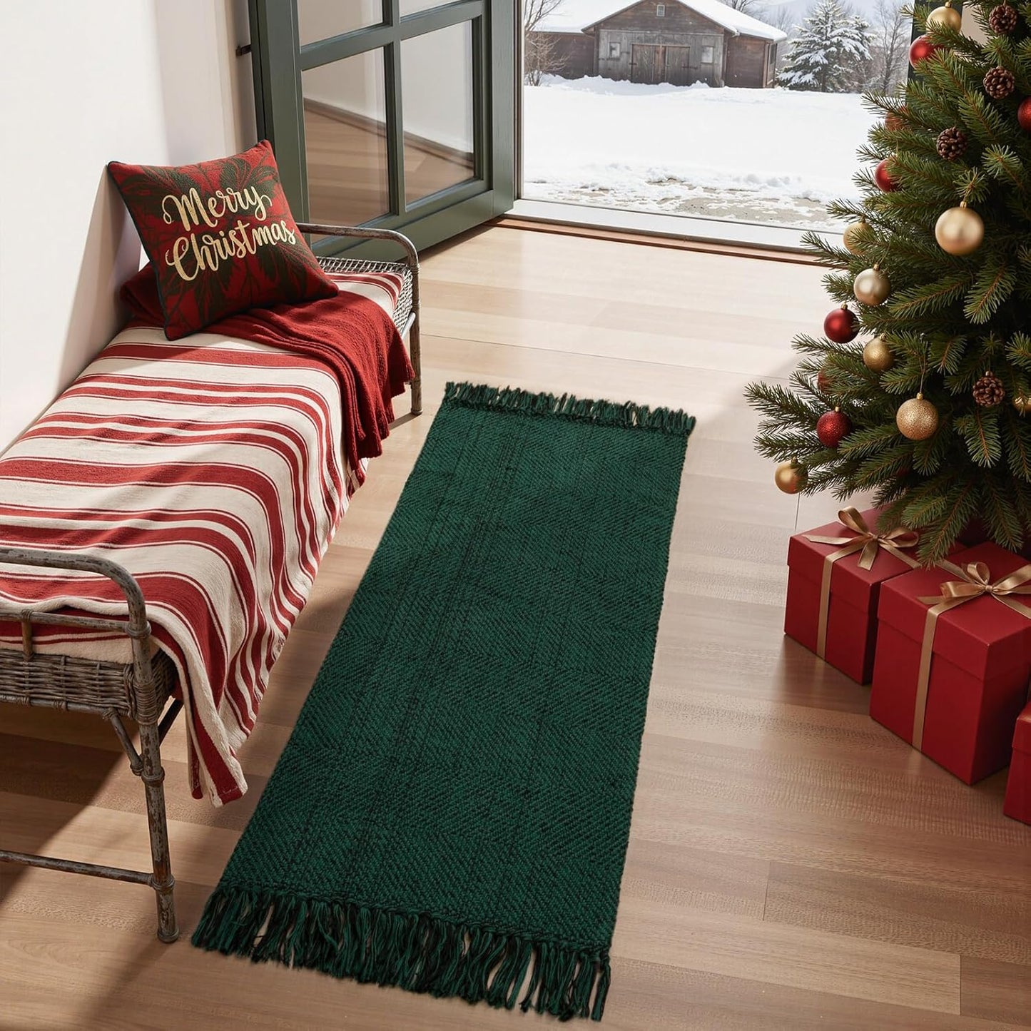 Collive Boho 18 ft Long Runner Rug for Hallway, Washable Kitchen Runner, Cotton Hand-Woven Farmhouse Neutral Carpet Runners, Tan/Cream Low Pile Entryway Floor Runners for Bedroom