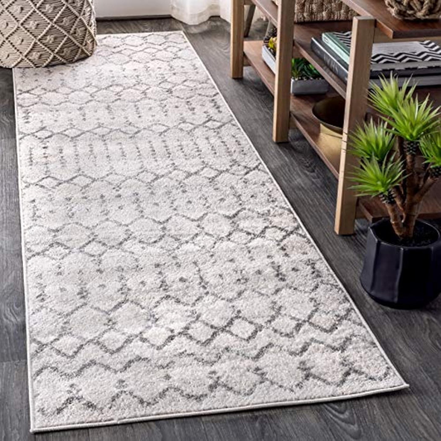 JONATHAN Y Boho Vintage Diamond Cream/Gray Runner Rug 2X20 ft, Moroccan Hype for Living Room, Bedroom, Kitchen, Office, Easy-Cleaning, High Traffic, Pet-Friendly, Non-Shedding (MOH101B-220)