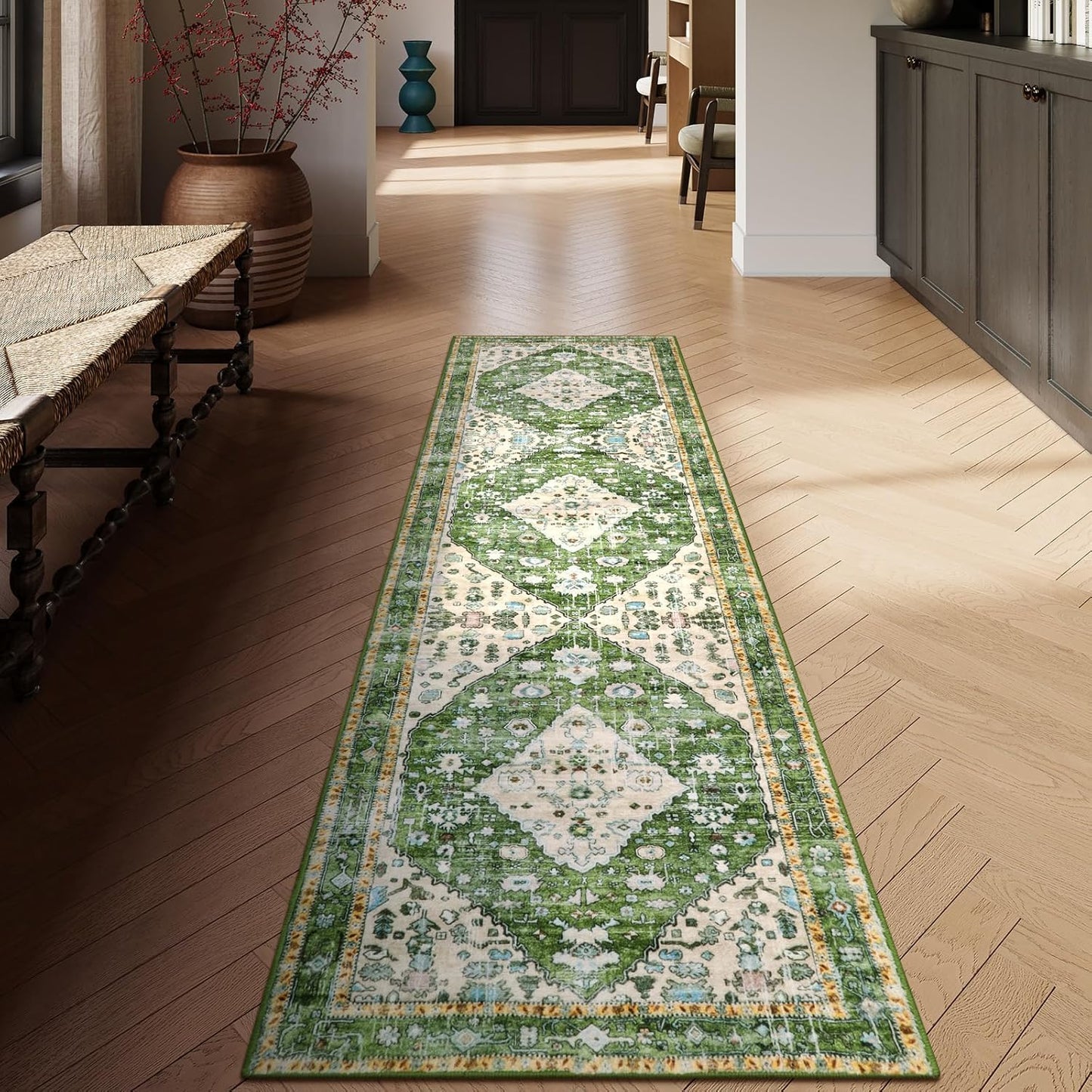 Lahome Boho Tribal 2'6" x 10' Washable Runners for Hallways, Oriental Kitchen Runner Rugs Non Skid Washable, Oriental Soft Long Stair Carpet Runner for Bathroom Living Room Bedroom, Rust/Dull Teal