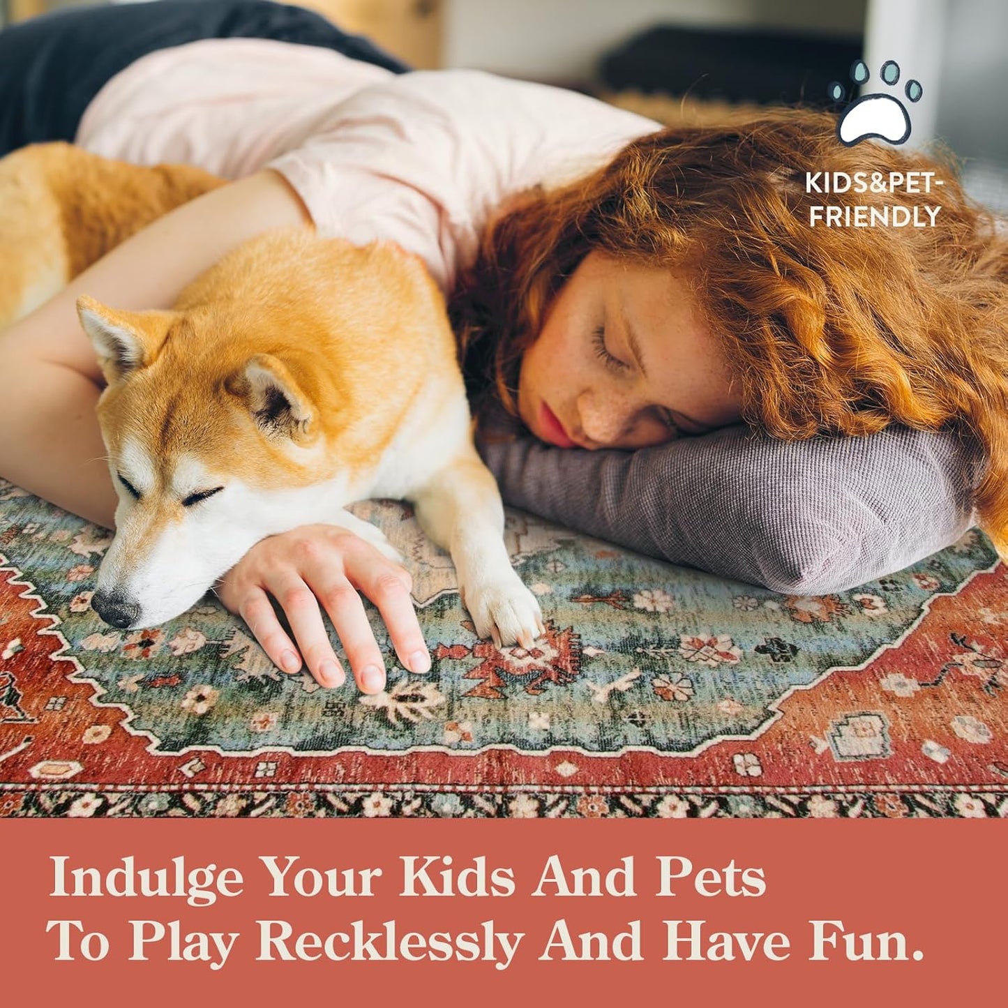 Lahome Boho Tribal 2'6" x 10' Washable Runners for Hallways, Oriental Kitchen Runner Rugs Non Skid Washable, Oriental Soft Long Stair Carpet Runner for Bathroom Living Room Bedroom, Rust/Dull Teal