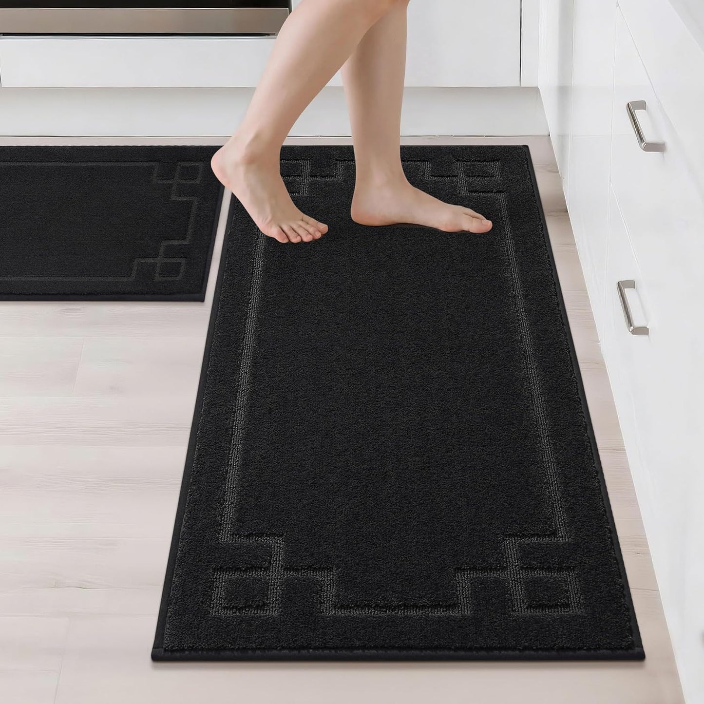 BEQHAUSE Kitchen Rugs Non-Slip Washable Rug Sets of 2, Machine Washable Kitchen Mats Absorbent Soft Kitchen Runner Rugs for Floor,Sink,Hallway,Laundry,24”x36”+24”x60”, Dark Grey
