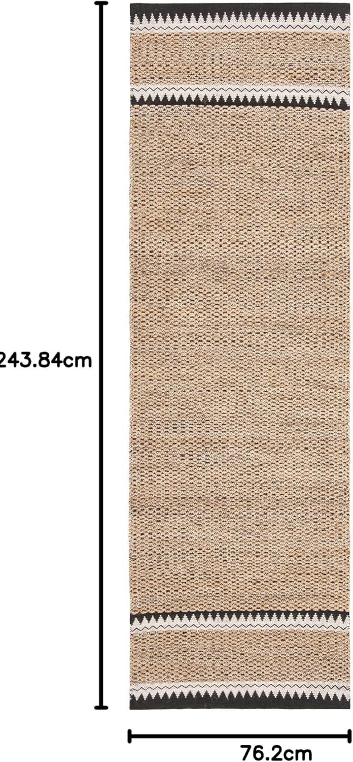 SAFAVIEH Natural Fiber Collection Runner Rug - 2'6" x 8', Natural & Black, Handmade Farmhouse Boho Coastal Rustic Jute, Ideal for High Traffic Areas in Living Room, Bedroom (NF874B)