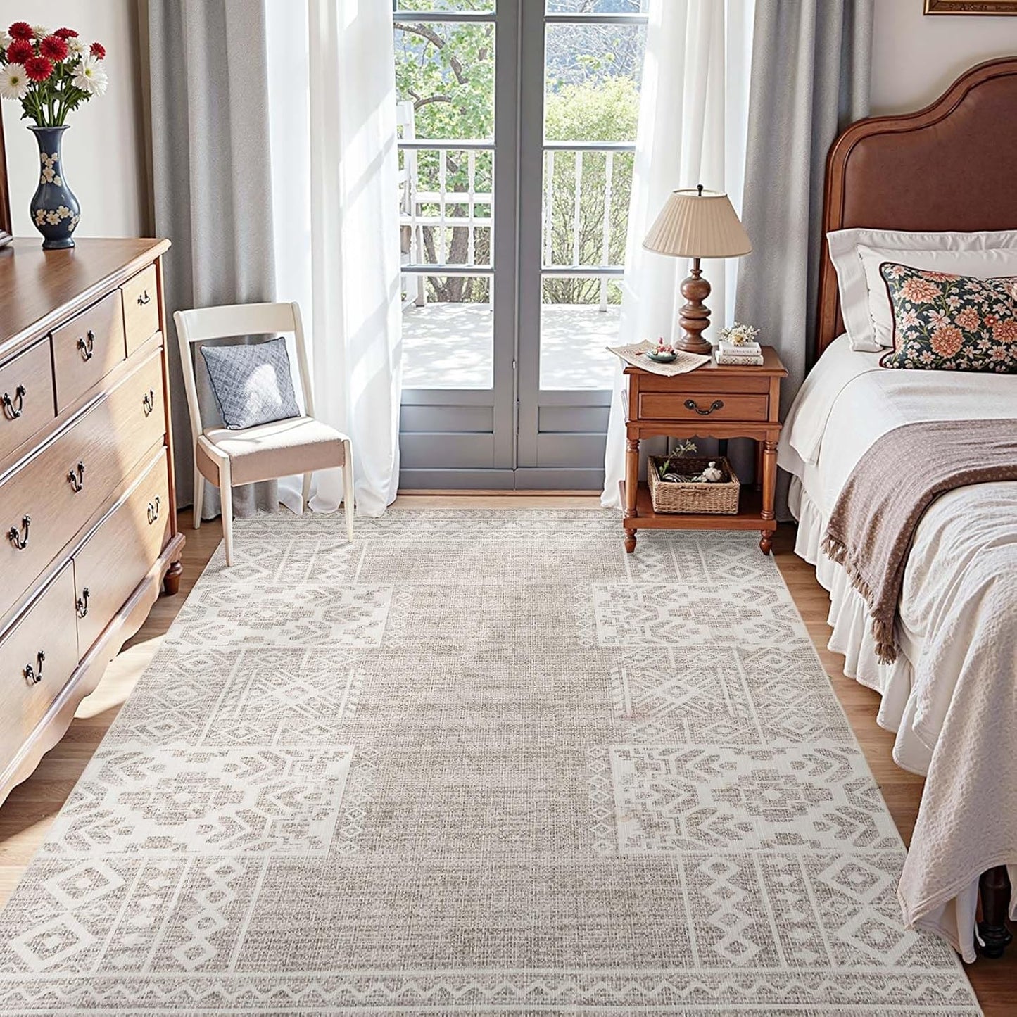 jinchan Runner Rug 3x10 Vintage Hallway Kitchen Runner Ultra-Thin Washable Boho Geometric Rug Non-Slip Non-Shedding Carpet for Bedroom Living Room Stairway Grey Ivory