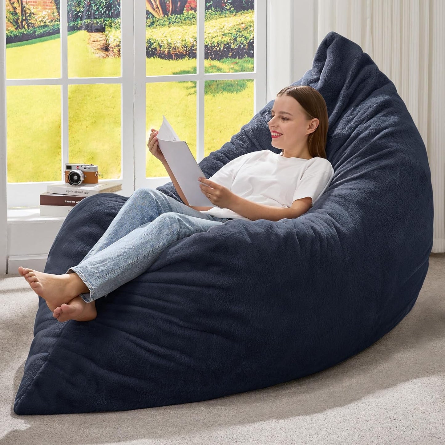 Hobestluk 3 in 1 Bean Bag Chair Giant Bean Bag Chairs Convertible Bean Bag Floor Cushion with Machine Washable Cover, Beanbag Chairs for Adult (Dark Grey)