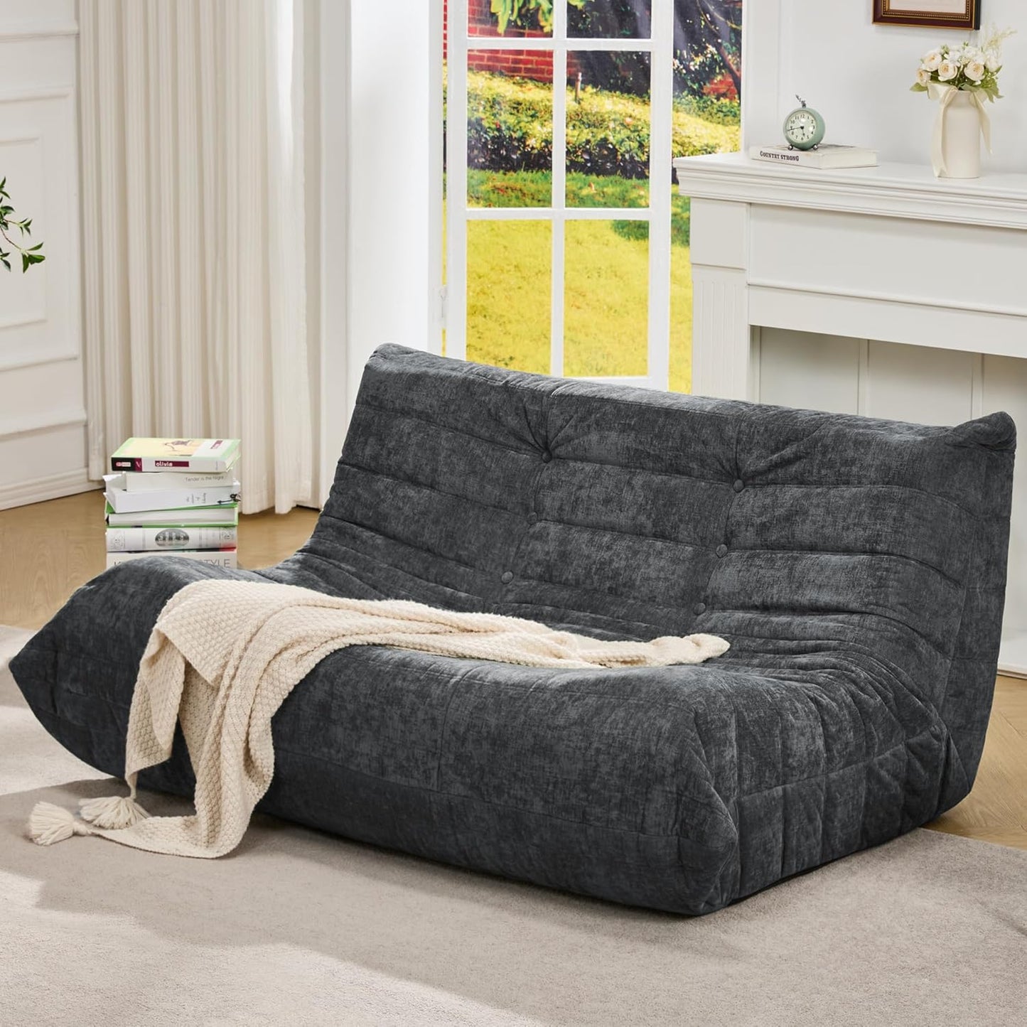Bean Bag Chairs for Adults Giant Bean Bag Chair Memory Foam BeanBag Chair Big Bean Bag Sofa with Filler Faux Fur Fireside Beanbags Lazy Sofa for Living Room Bedroom Dorm Office (Bluegrey Plush)