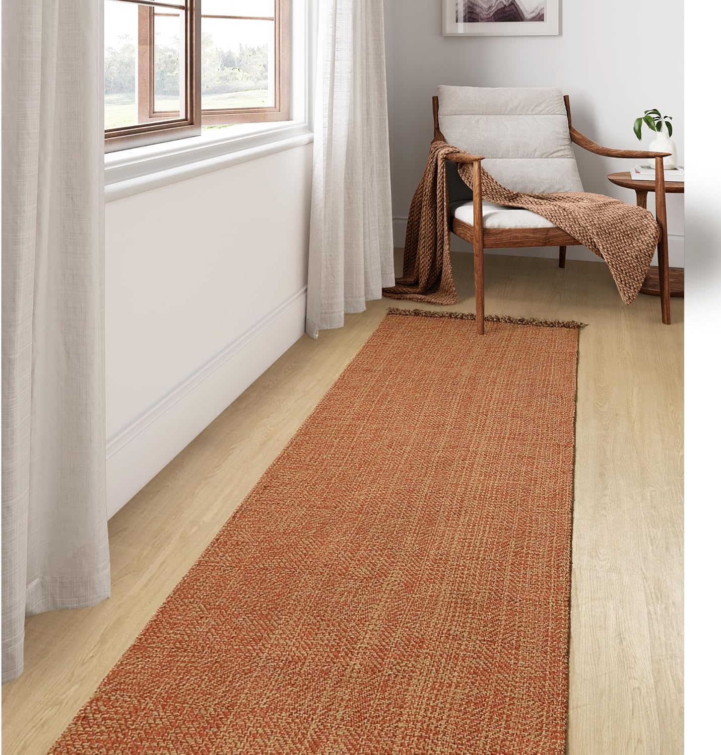 Collive Boho 18 ft Long Runner Rug for Hallway, Washable Kitchen Runner, Cotton Hand-Woven Farmhouse Neutral Carpet Runners, Tan/Cream Low Pile Entryway Floor Runners for Bedroom